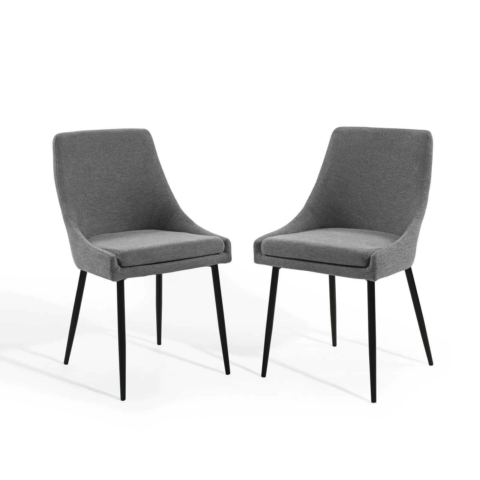 Side Dining Chair, Set of 2, Fabric, Metal Steel, Black Grey Gray, Modern Contemporary Urban Design, Kitchen Room Cafe Bistro Restaurant Hospitality