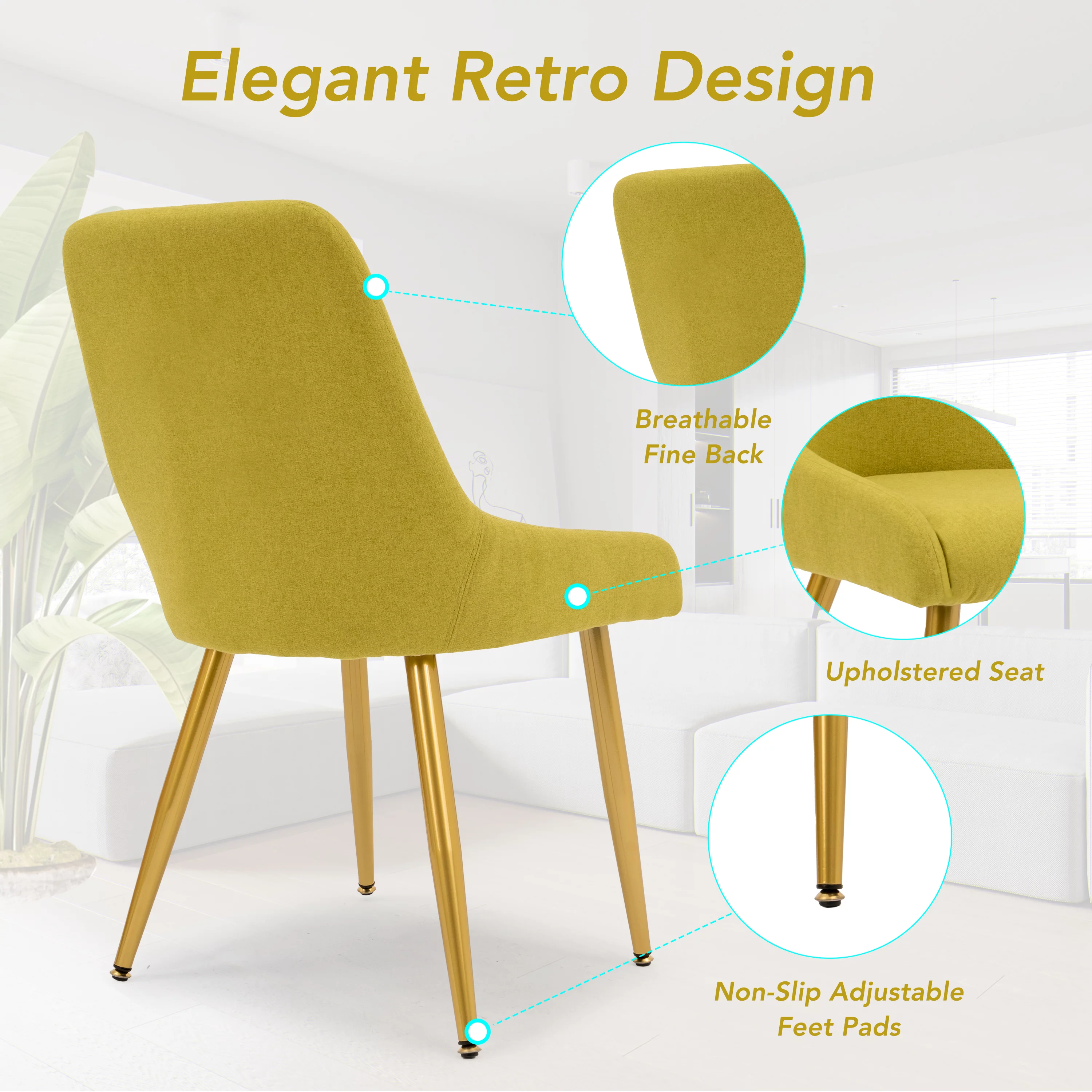 Prime Garden Modern Dining Chair Set of 2 Upholstered with Iron Legs,Green