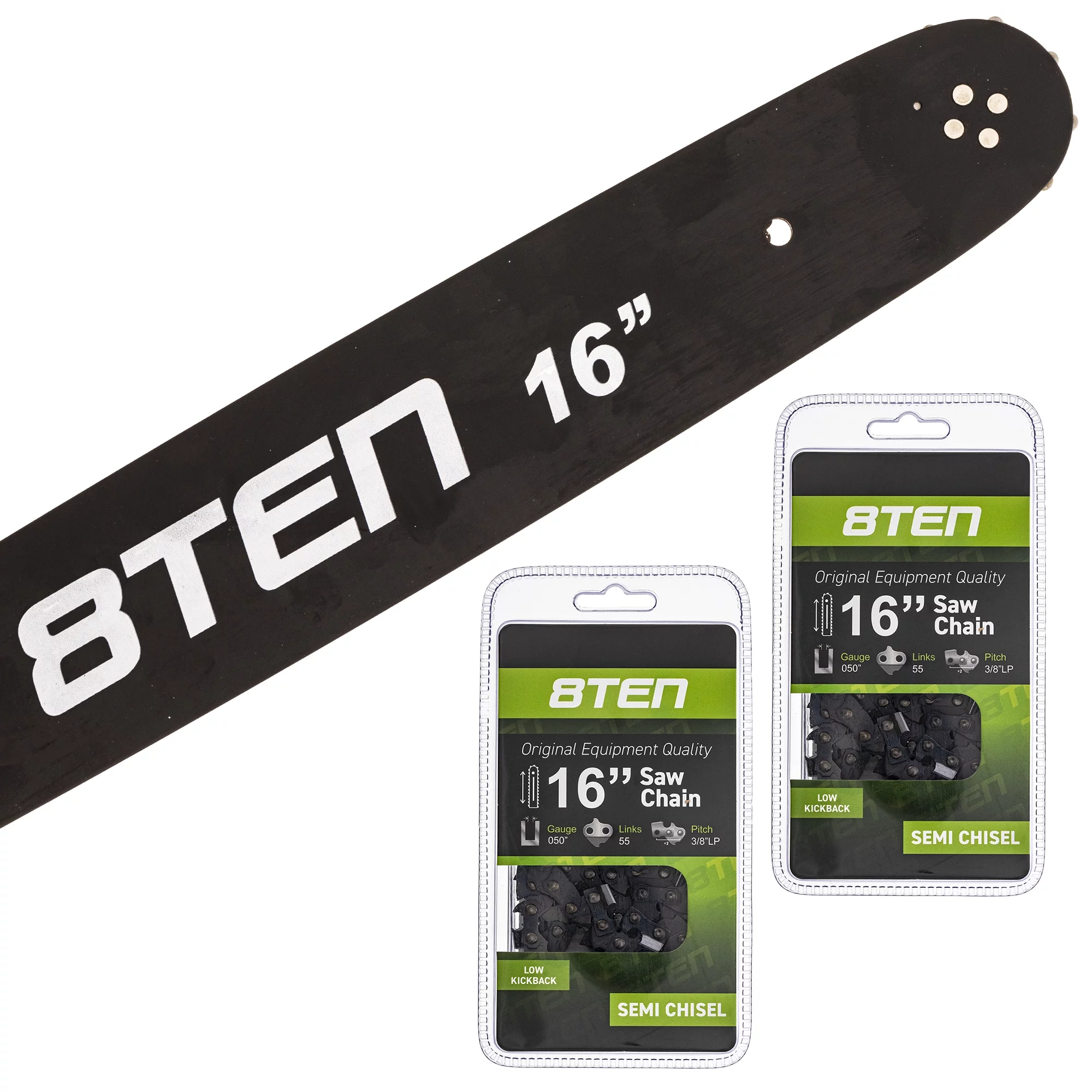 8TEN Chainsaw Bar and 2 Chains for Stihl 16 inch .050 .375 55DL Stihl 210 MK1002927