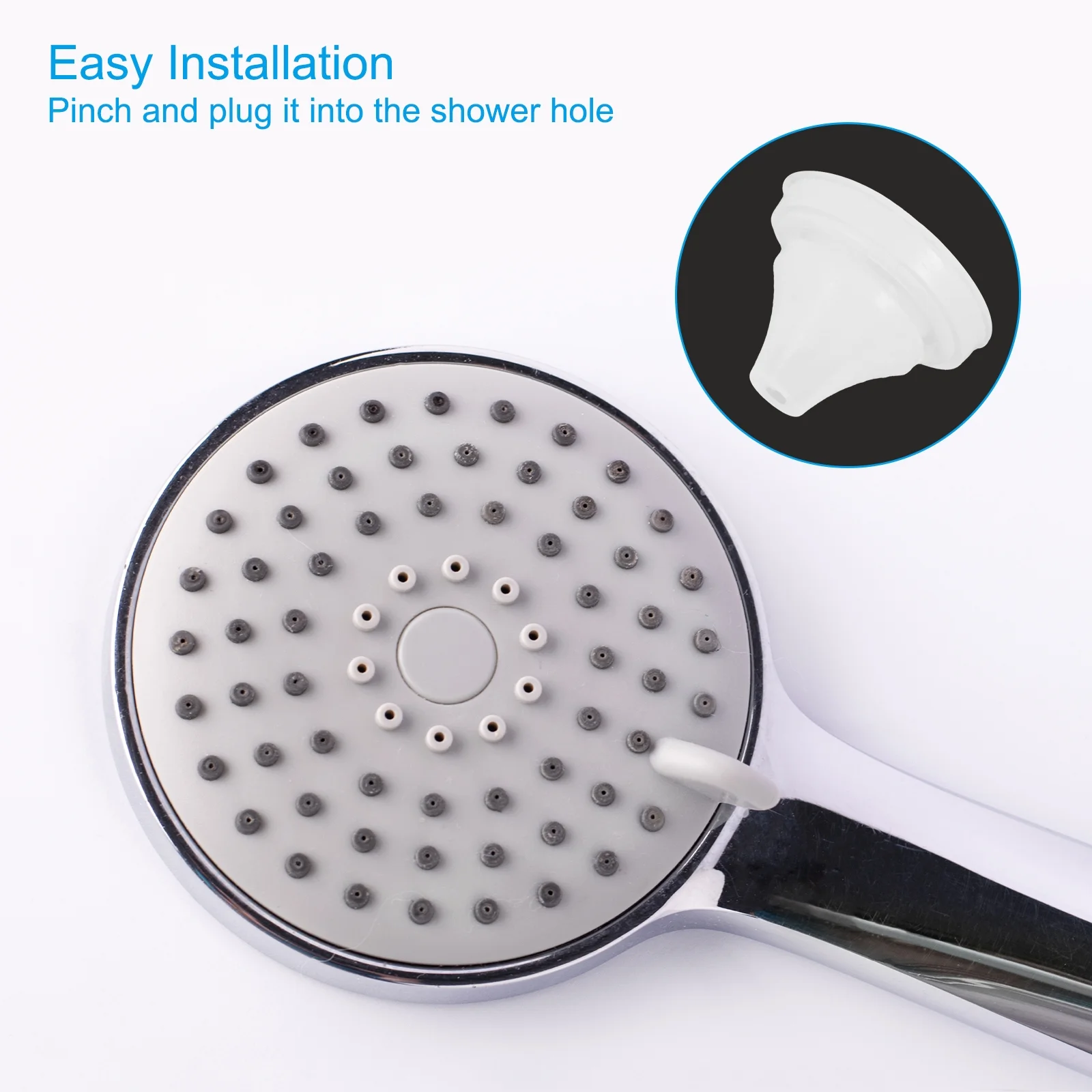 60pcs Shower Head Replacement Nozzles, Silicone Nozzle Sprinkler Spout Round Nib Fit 5mm Hole, White