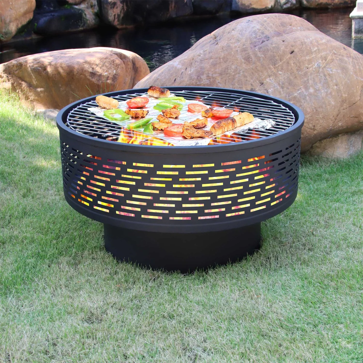 Portable Lightweight 26” Wood Burning Outdoor Firepit with Faux Wood Lid - Ideal for Camping Bonfire - Cozy Backyard Fireplace for Enjoying Outdoor Gatherings and Relaxing Evenings