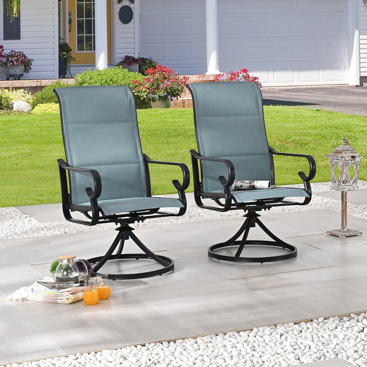 High Back Textilene Outdoor Swivel Chair Set of 2 360° Rotating Mesh Rocker, for Backyard, Patio, Lawn, Garden, Teal