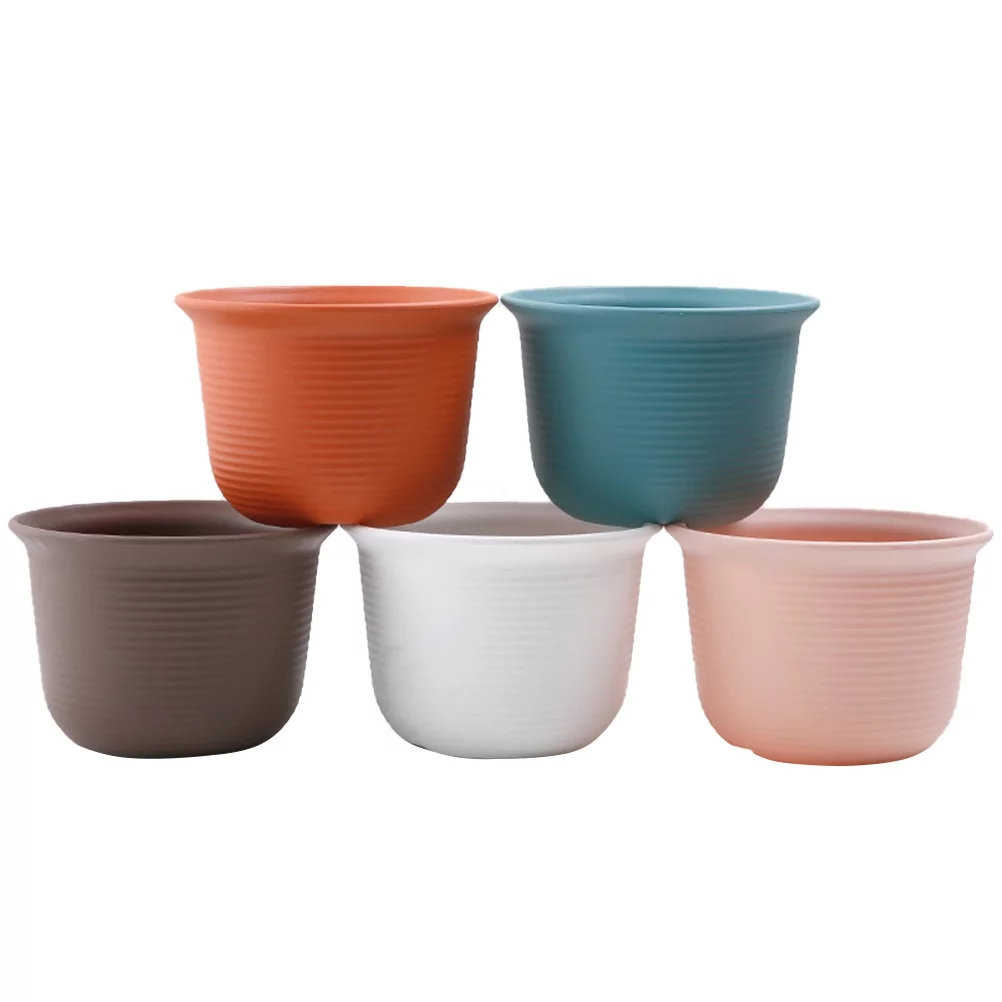 5Pcs Plastic Flowerpot Home Office Ceramic Simulation Planter with Drainage Hole