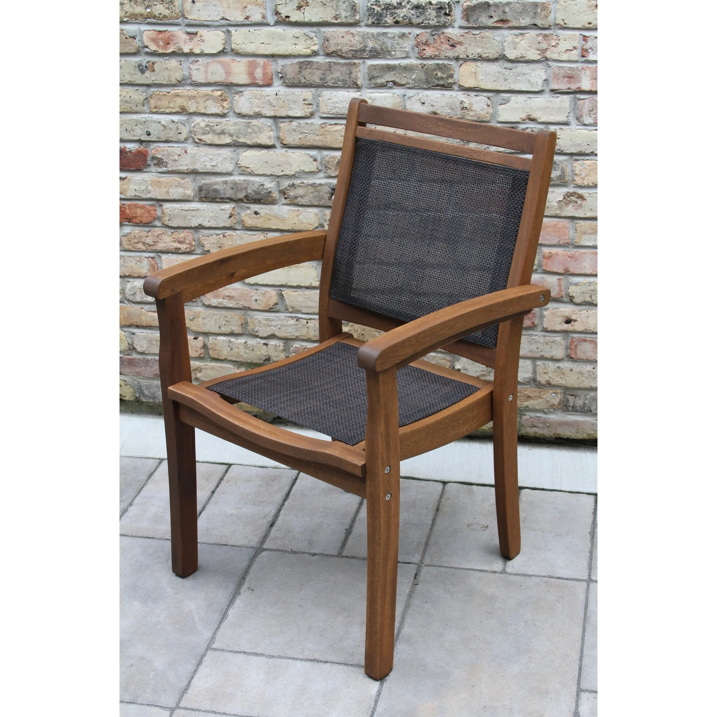 Havenside Home Eilaf Eucalyptus & Dark Brown Sling Stacking Armchair - N/A