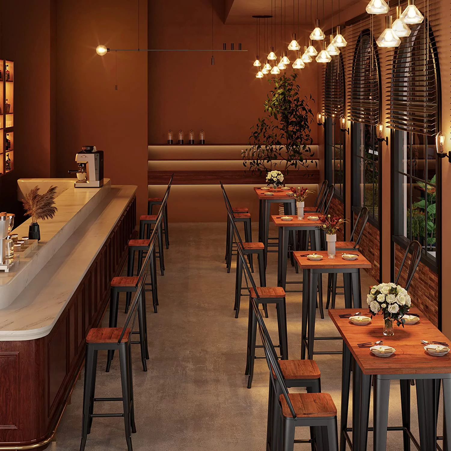 Bar Table Set, Lofka Square Counter Height Bistro Dinette Sets with 2 stools, Brown