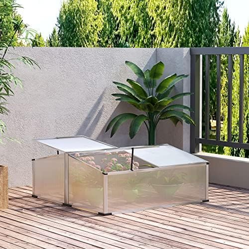 Aluminum Cold Frame Greenhouse Kit, Portable Mini Greenhouse With Opening Tops For Flowers, Vegetables, Herbs And Plants, 47