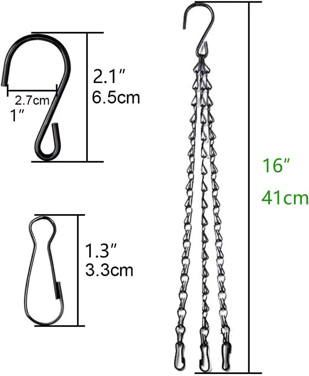 XILONG 4pcs 16 inch Black Hanging Basket Chain with Hooks Flower Plant Pot Replacement Chain Hanger for Bird Feeders,Planters,Lanterns and Ornaments