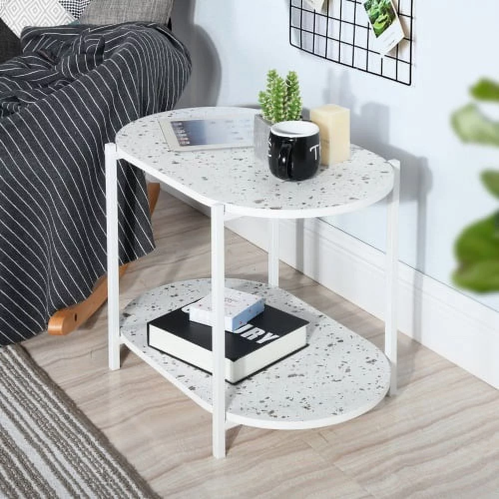 SQIOUH End Table 24” 2-Tiers Oval Nightstand  Modern Marble Small Table Coffee Tea Sofa Table for Living Room Indoor Balcony