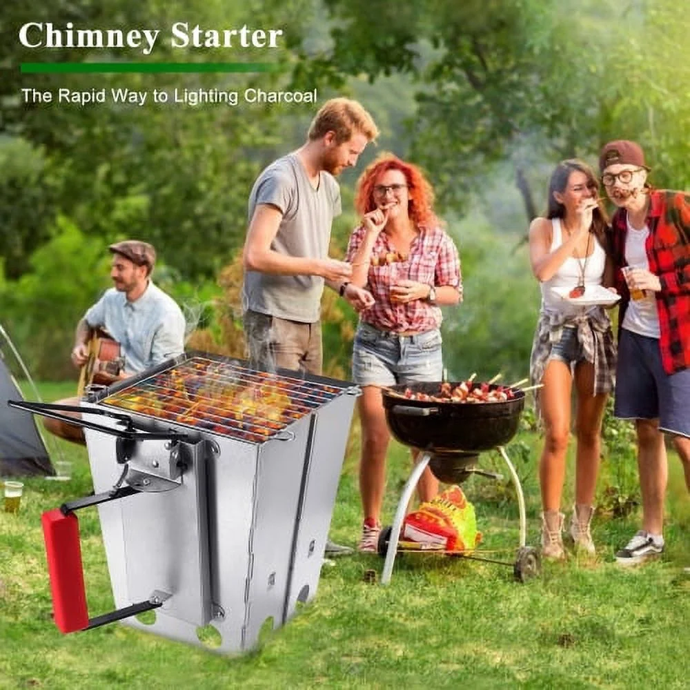 Goldmeet YSSOA Charcoal Chimney Starter Foldable, Collapsible, Silver