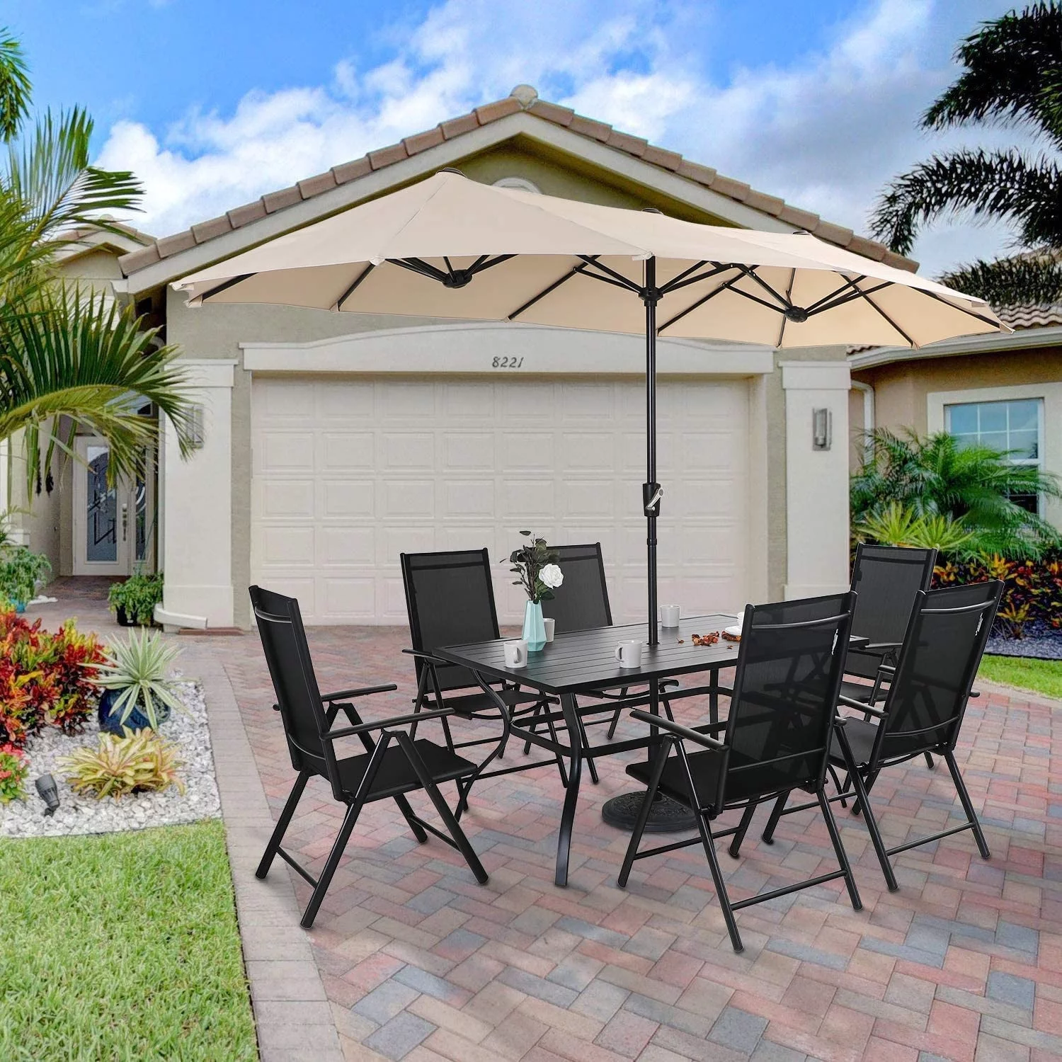 Sophia&William Patio Steel Sling Folding Dining Chairs Set of 4 - Black