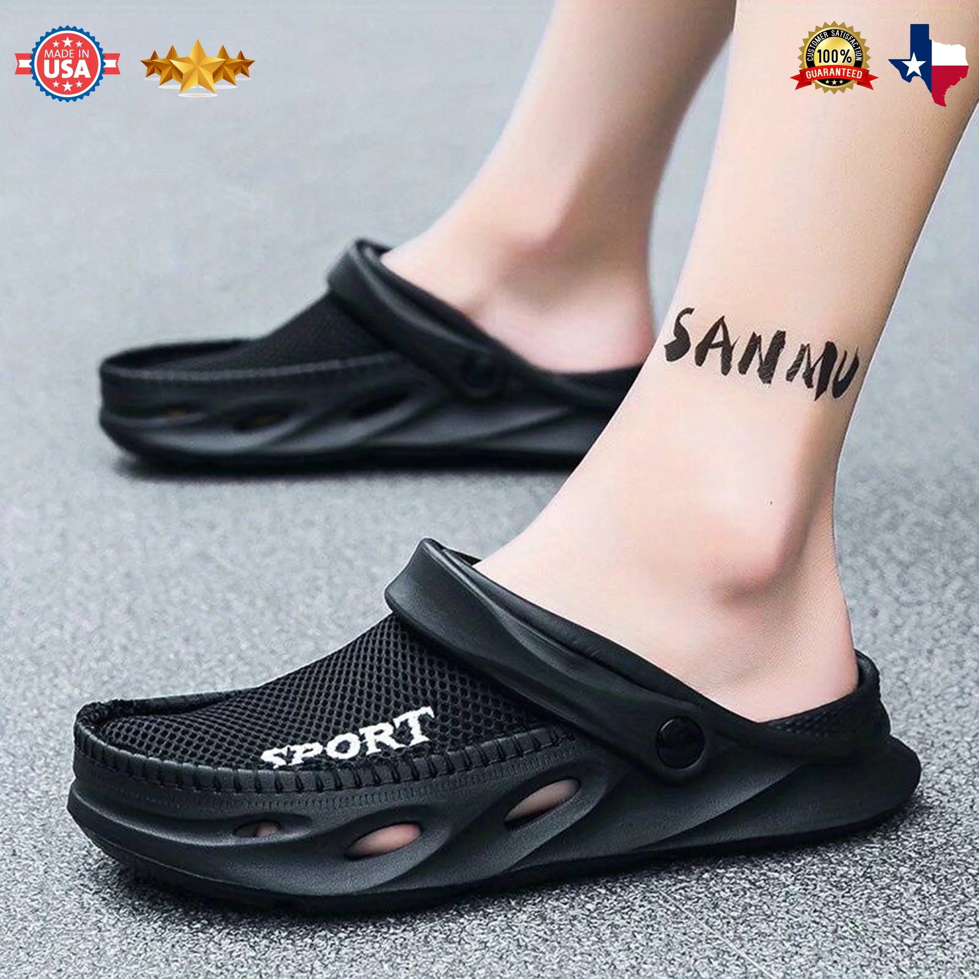 Best Breathable Men's Garden Shoes, Men's Garden Clogs, Outdoor Men's Shoes, cool Men's Garden Clogs, Summer clogs with grip, - Comfy and Non-Slip Clogs for Summer | Black