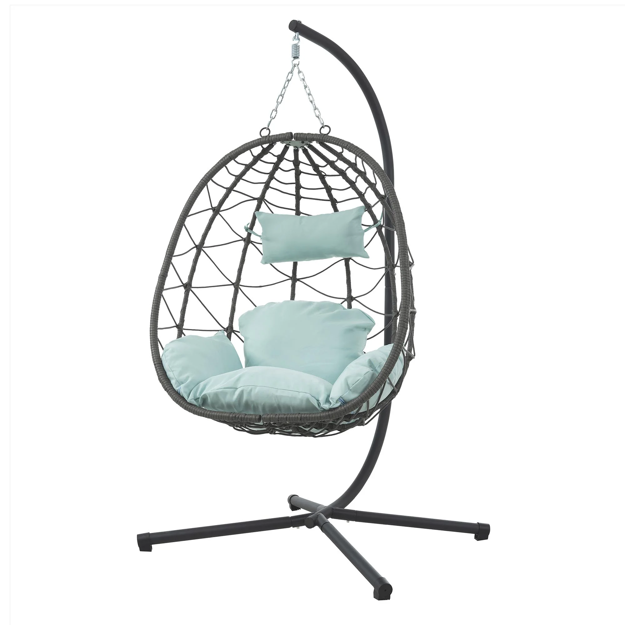 Foldable Design Thick Cushion&Headrest Durable PE Wicker Metal Tube Structure UV-Resistant Hanging Basket Chair Balcony Chair Reading Easy Assembly