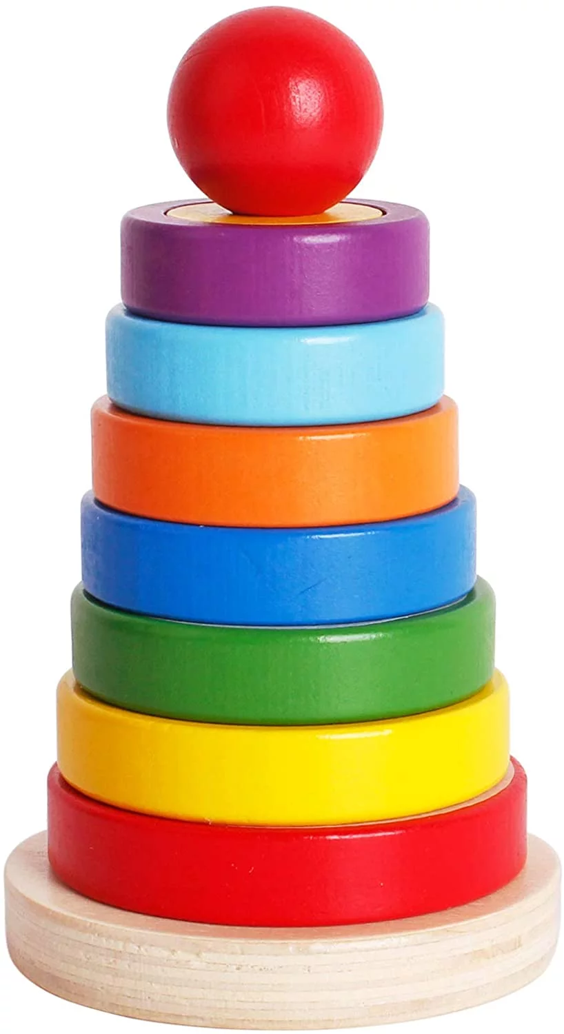 Clearance 2023 YOHOME Wooden Toys Rainbow Tower Sorting Stacking Rings Building Puzzles Toys Educational Color Geometric Shape Recognition Learning Montessori STEM Game for Kids 1 Years Old Up