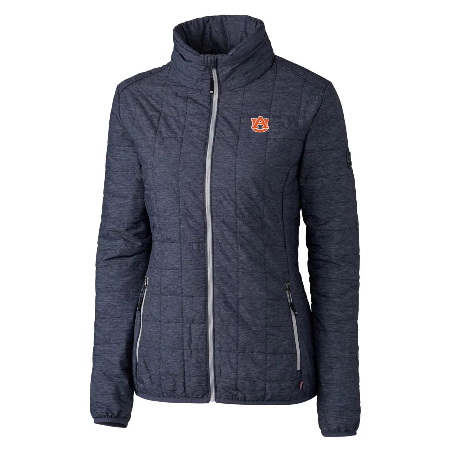 Women's Cutter & Buck Heather Navy Auburn Tigers Rainier Eco Insulated Puffer Full-Zip Jacket