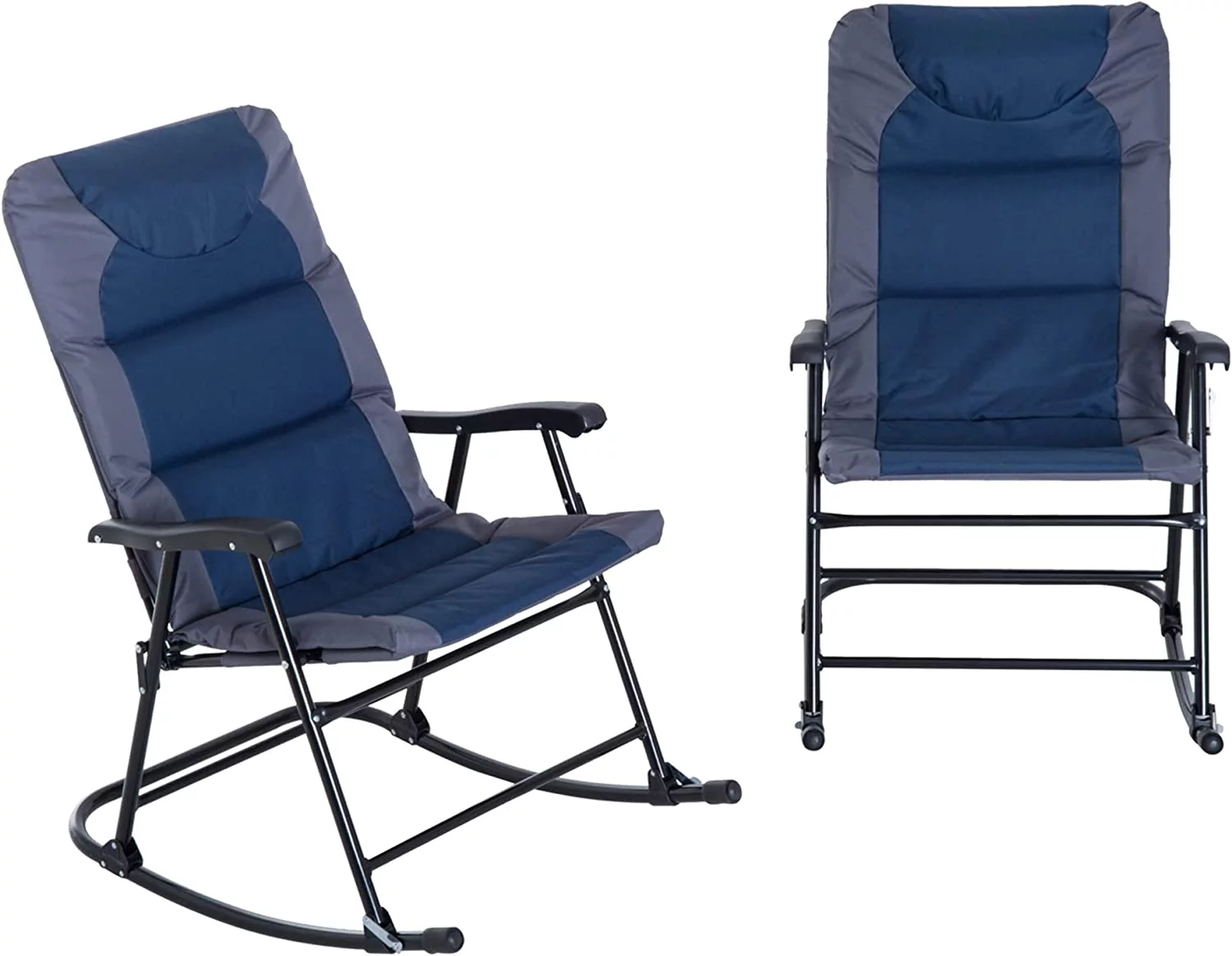 2 Piece Outdoor Patio Furniture Set with 2 Folding Padded Rocking Chairs, Bistro Style for Porch, Camping, Balcony, Navy Blue