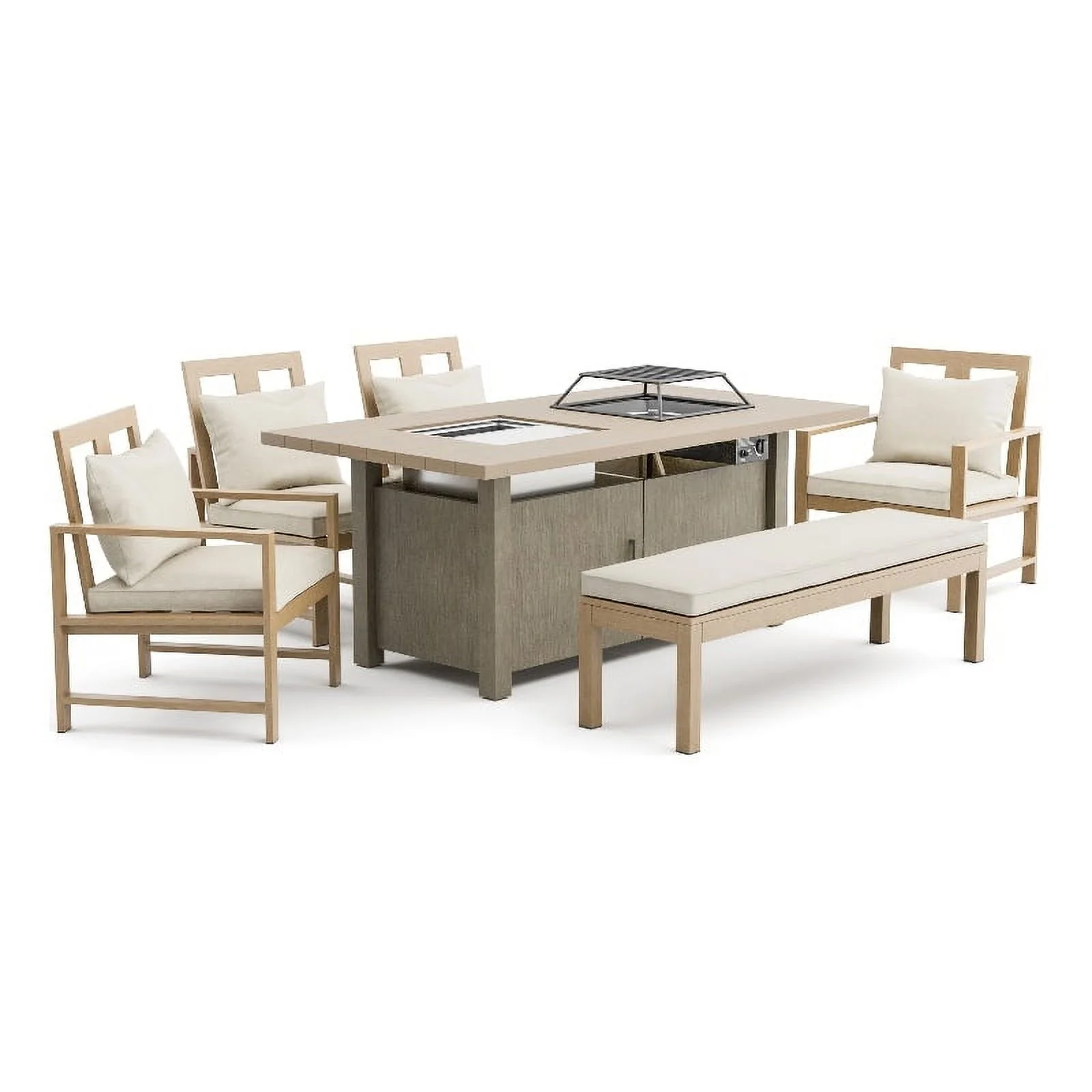 Greemotion Bordeaux 6-Piece Natural Finish Metal Outdoor Fire Pit Dining Set