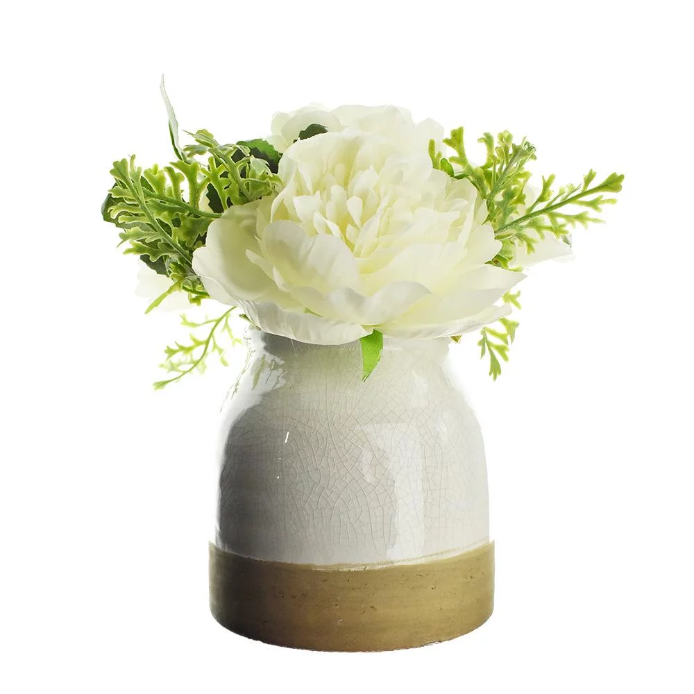 Artificial Peonies and Roses with Pot, Cream, 8-Inch