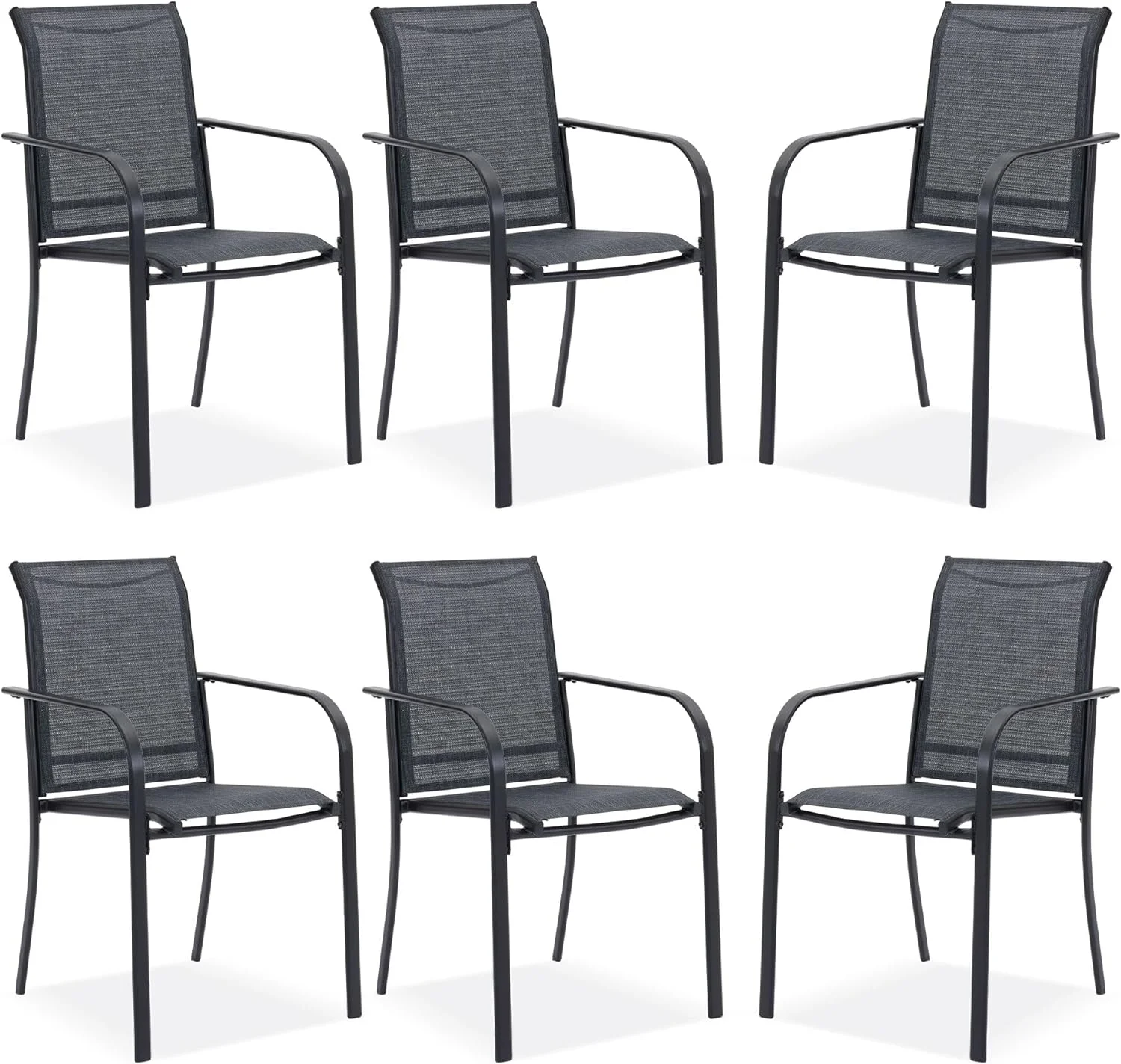 VICLLAX 6 Pieces Outdoor Chairs Set, Metal Stackable Patio Sling Chairs for Lawn Garden, Grey
