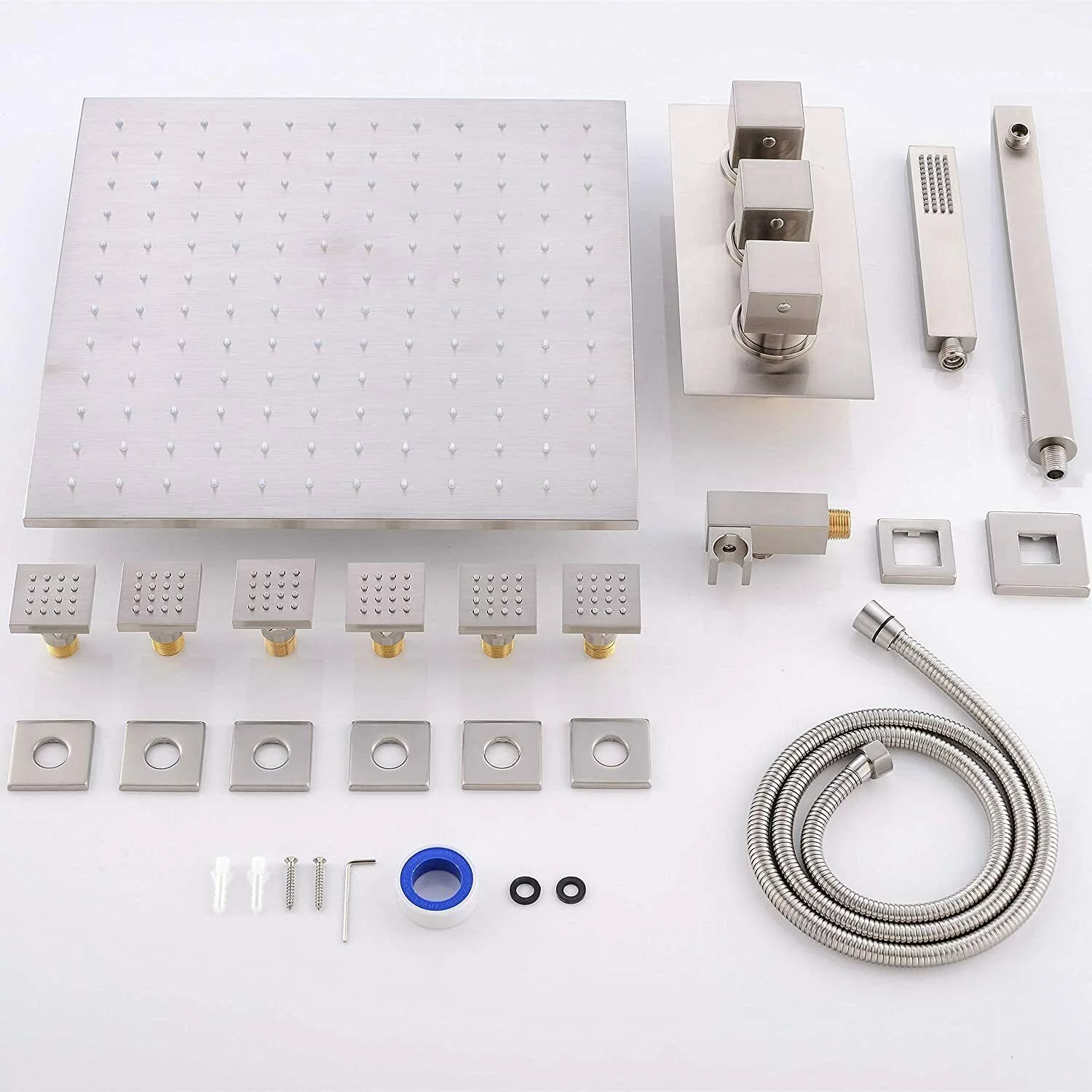 Zovajonia Shower System 12 Inches LED Thermostat Shower Faucet Set,   Rain Shower Head with Handheld Spray laundry jet system  Bathroom Wall Mount Shower Fixtures Brushed Nickel