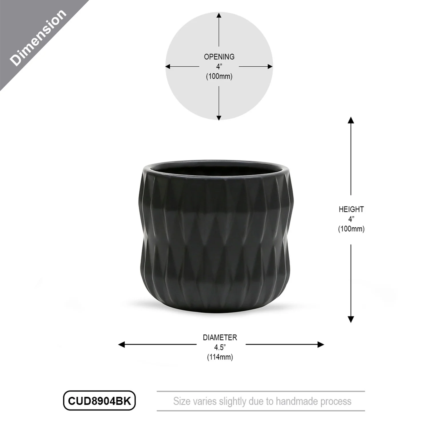 WGV Small Unique Black Ceramic Pot - 4.5