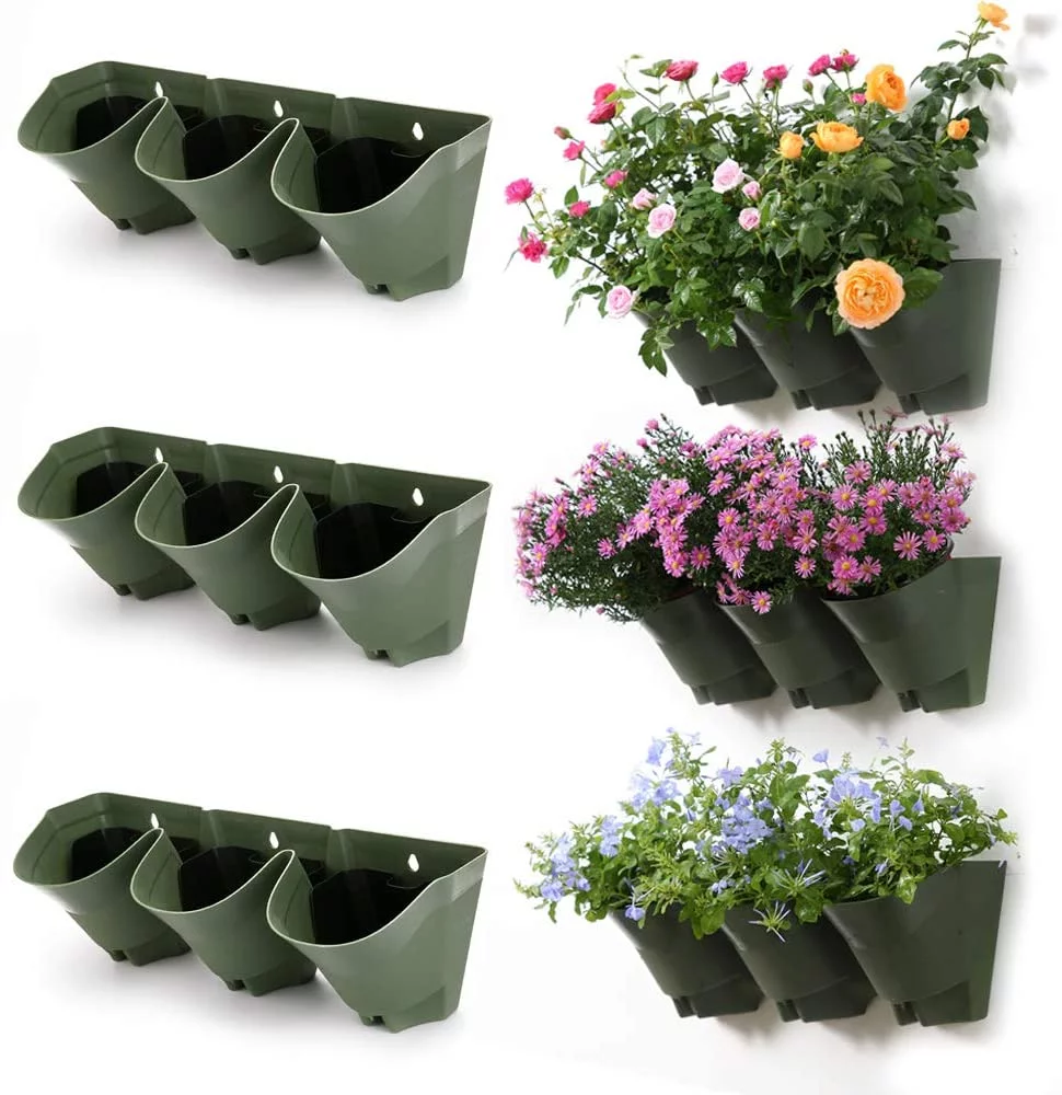 Stack Plant -Vertical Garden Plant Box Set - Self Watering Flower Pot Stackable Wall Planter (Green) (4pcs)