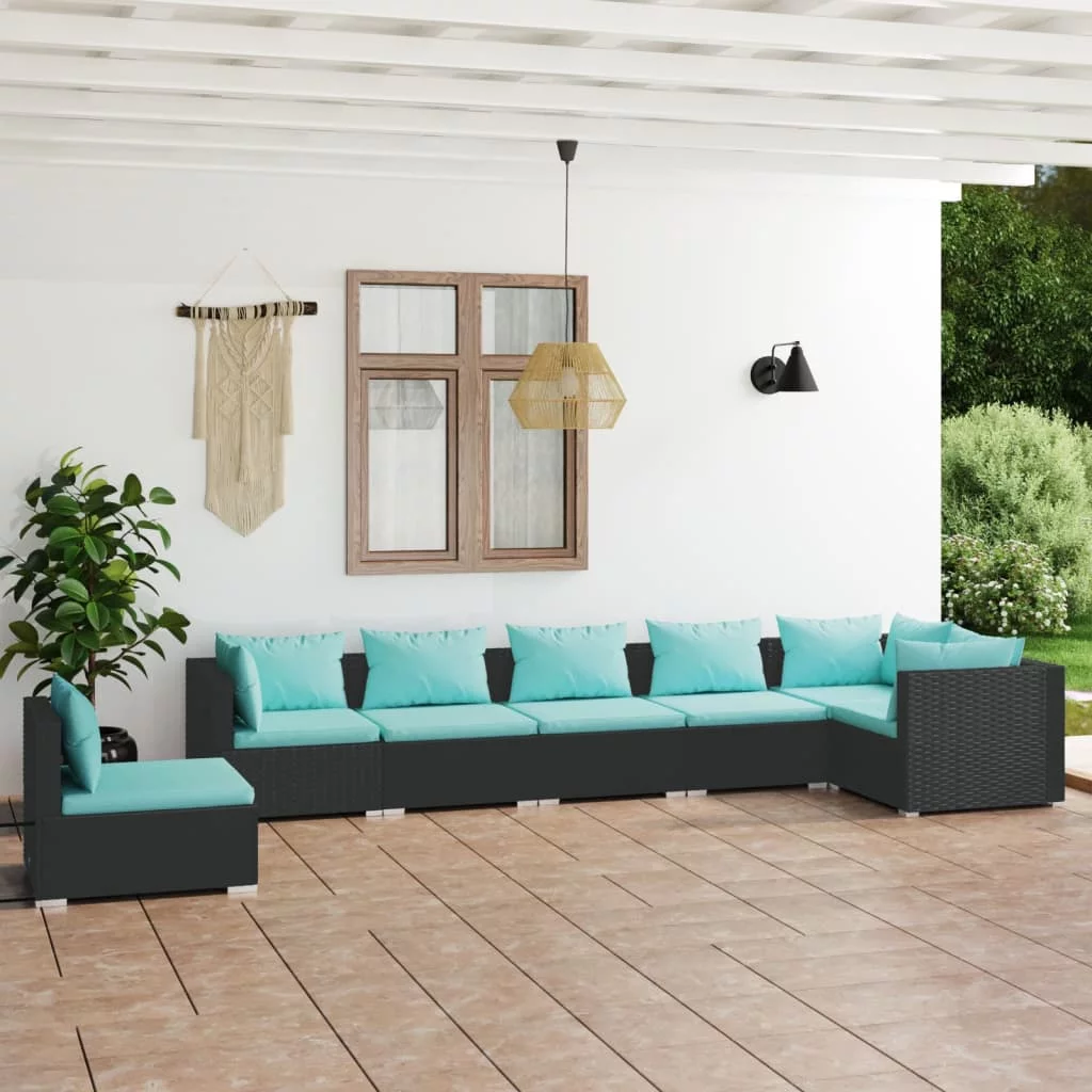 Irfora 7 Piece Patio Set with Cushions Poly Rattan Black