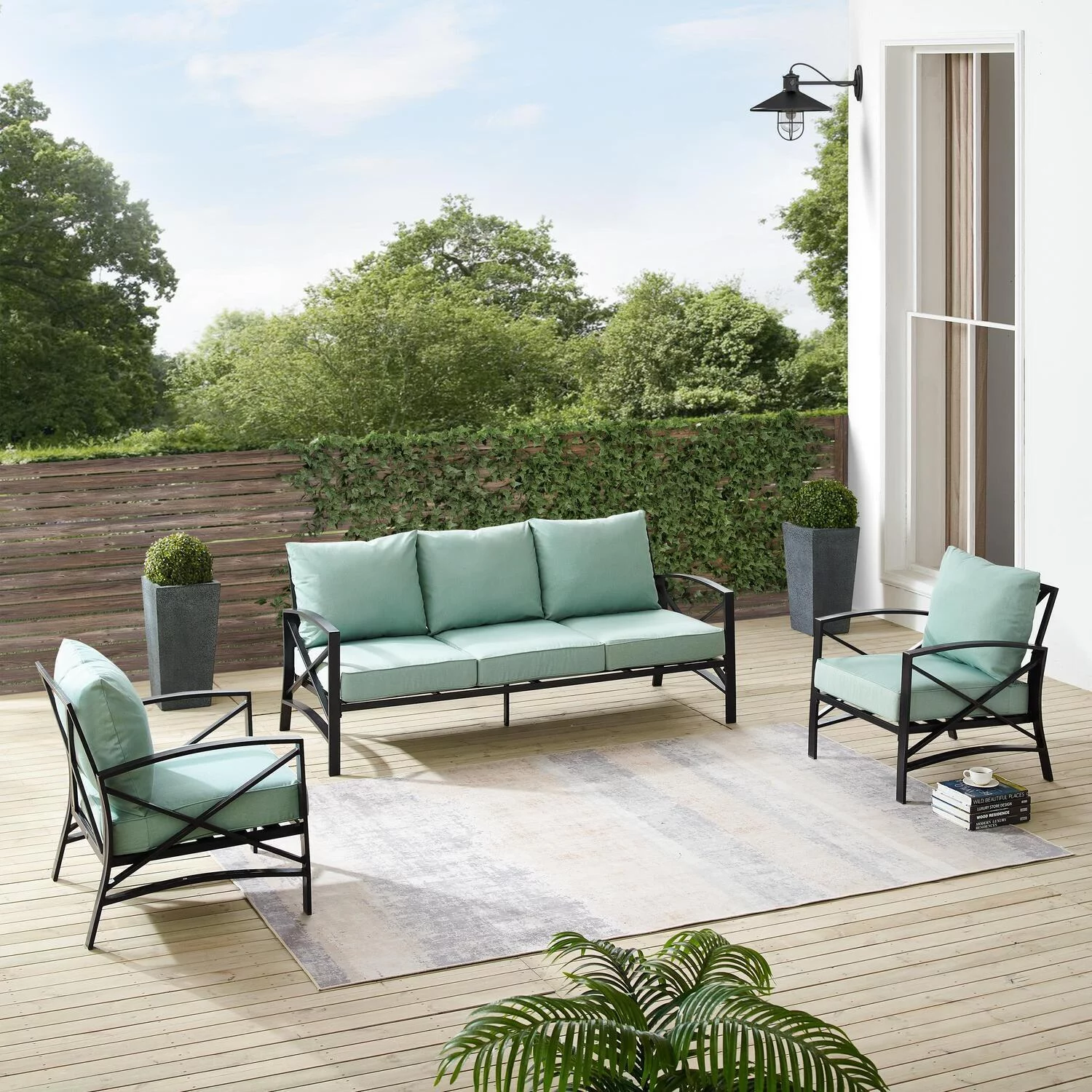 Maykoosh Sophisticated Simplicity s 3Pc Outdoor Metal Sofa Set Mist/Oil Rubbed Bronze - Sofa & 2 Arm Chairs