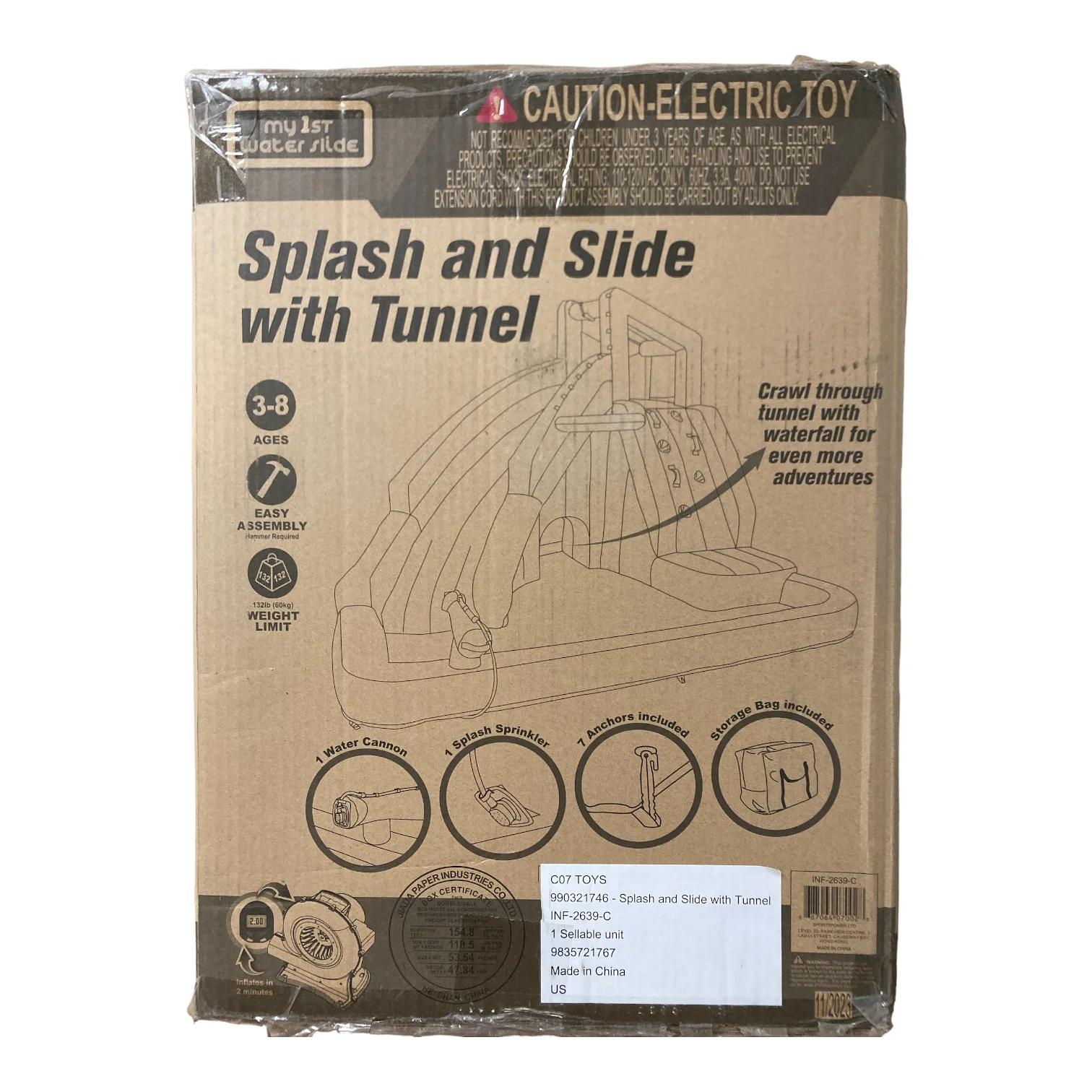 My 1st Water Slide Splash and Slide with Tunnel, 11.5'x10.5'x8', INF-2639-C