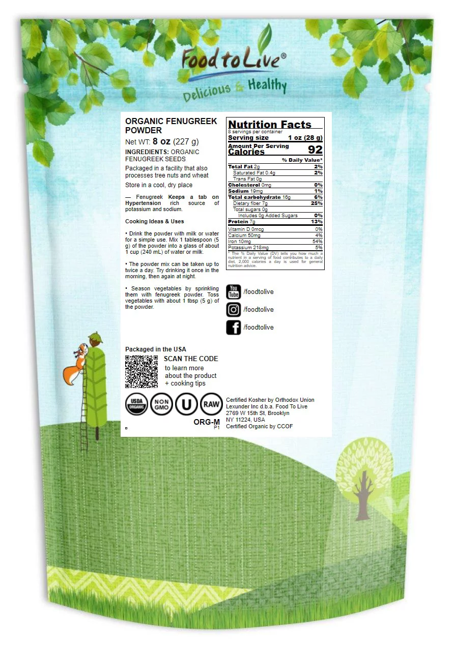 Organic Fenugreek Powder, 0.5 Pounds — Non-GMO, Raw, Vegan, Kosher — by Food to Live