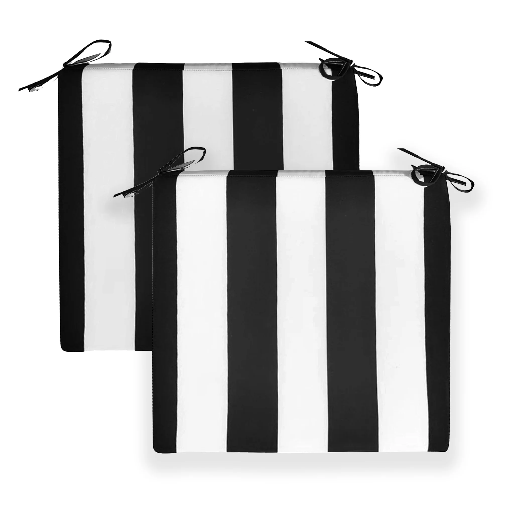Set of 2, Black Stripe Square Outdoor Chair Pad
