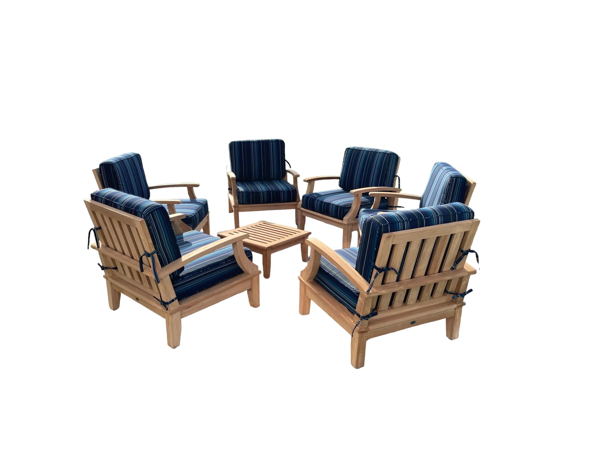 Somer 7 Pc Lounge Chair Set: 6 Lounge Chairs & Ottoman With Cushions in Sunbrela Fabric #58001 Stanton Lagoon