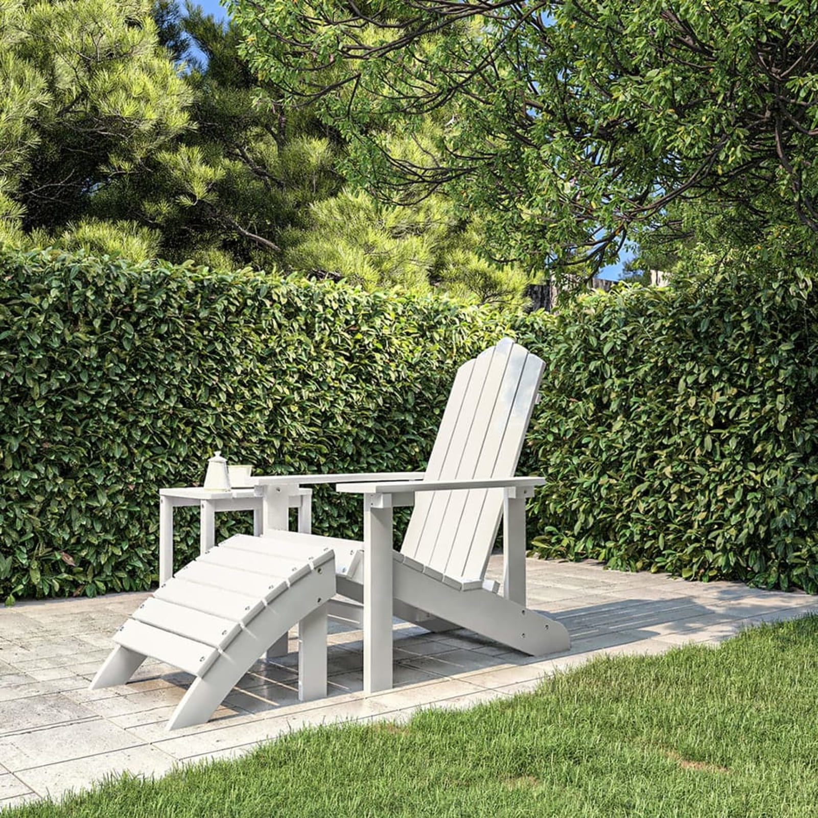 OWSOO Patio Adirondack Chair with Footstool HDPE White