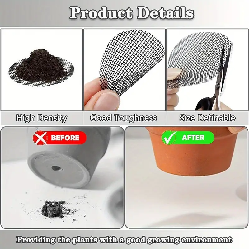 200 Planter Hole Mesh Mats , 2-inch Plant Pot Drainage Hole Mesh to Prevent Soil Loss, Bonsai Pot Bottom Mesh Matting Mesh