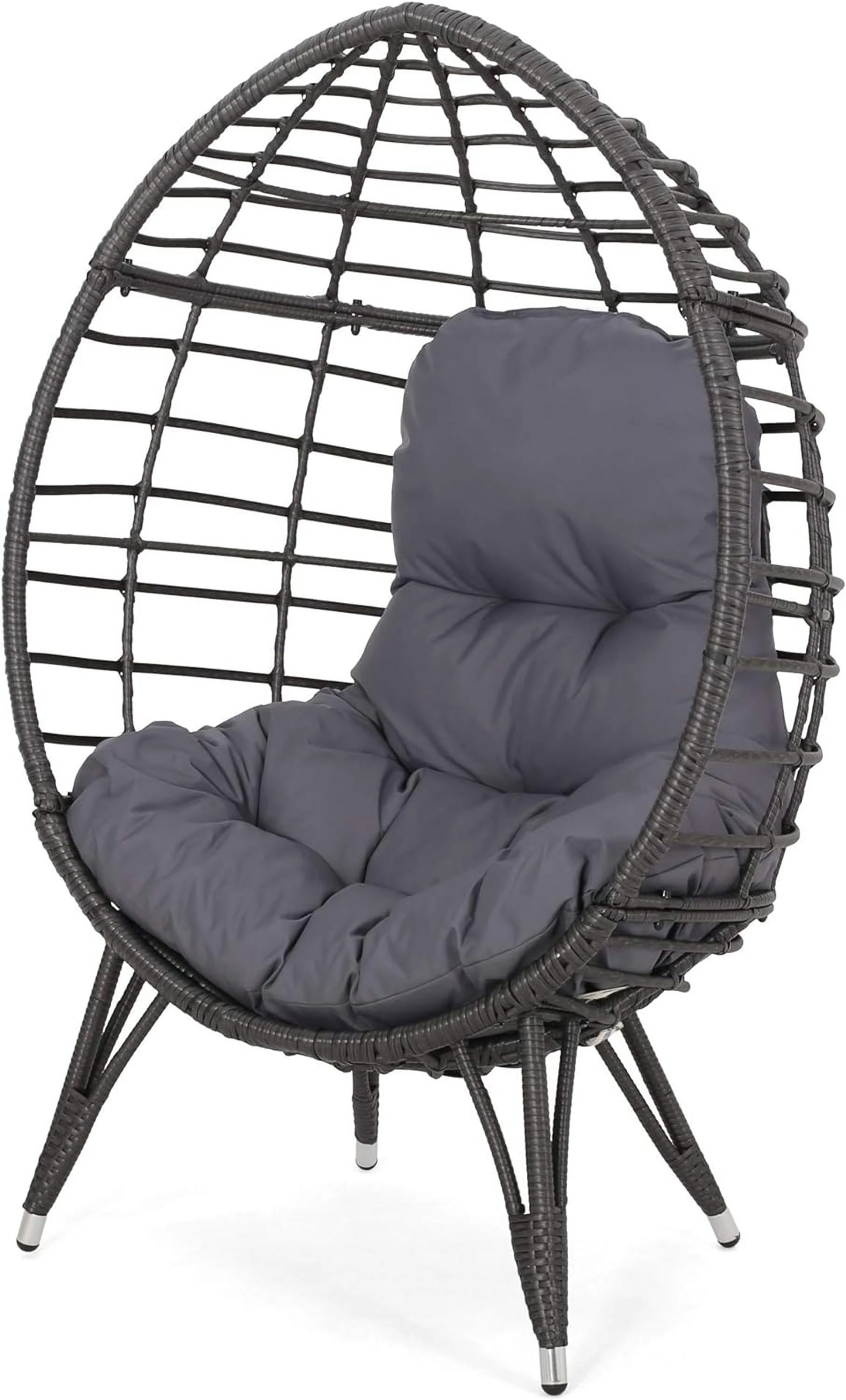 Indoor Wicker Teardrop Chair with Cushion, Gray and Dark Gray