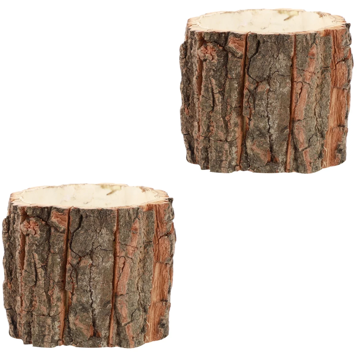 NICEXMAS 2pcs Natural Wood Flower Container Rustic Bark Design Planter Party Home Decor