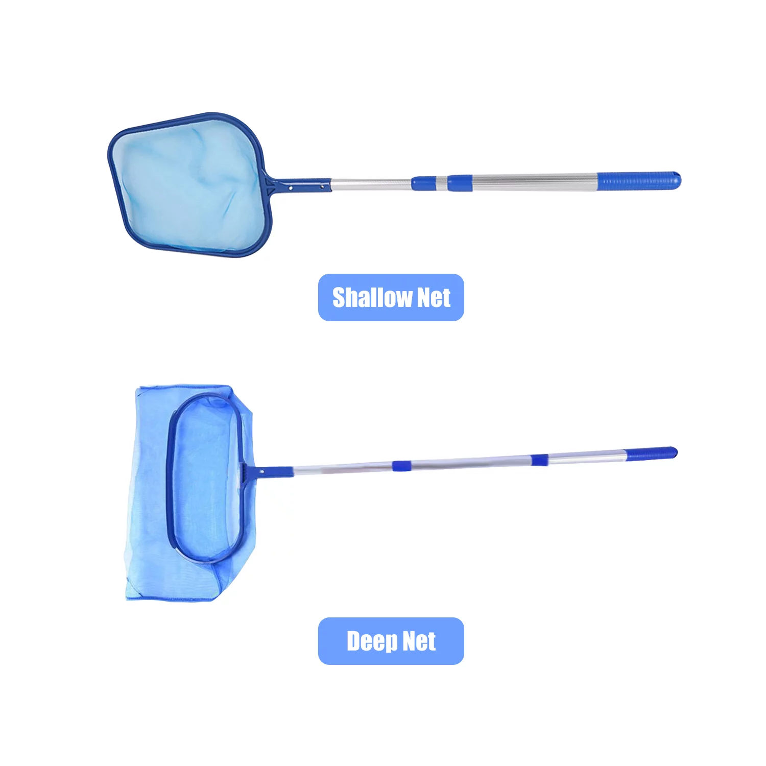 Pool Skimmer Net with Telescopic Pole Removal Rake Swimming Pool Ponds Fast Cleaning Tool with Heavy-Duty Aluminium Frames Deep Mesh Nets