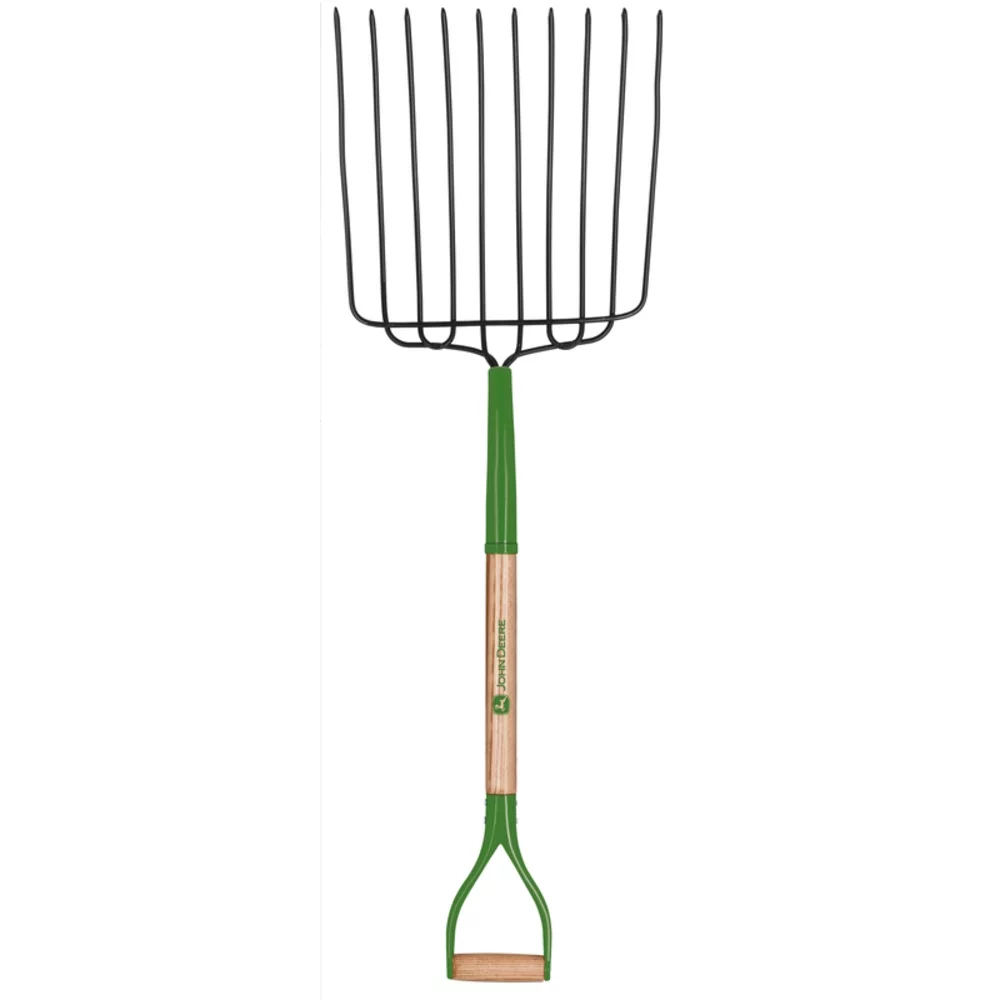 John Deere 7005558 30 in. 10 Tine Steel Bedding Fork with Wood Handle, Green