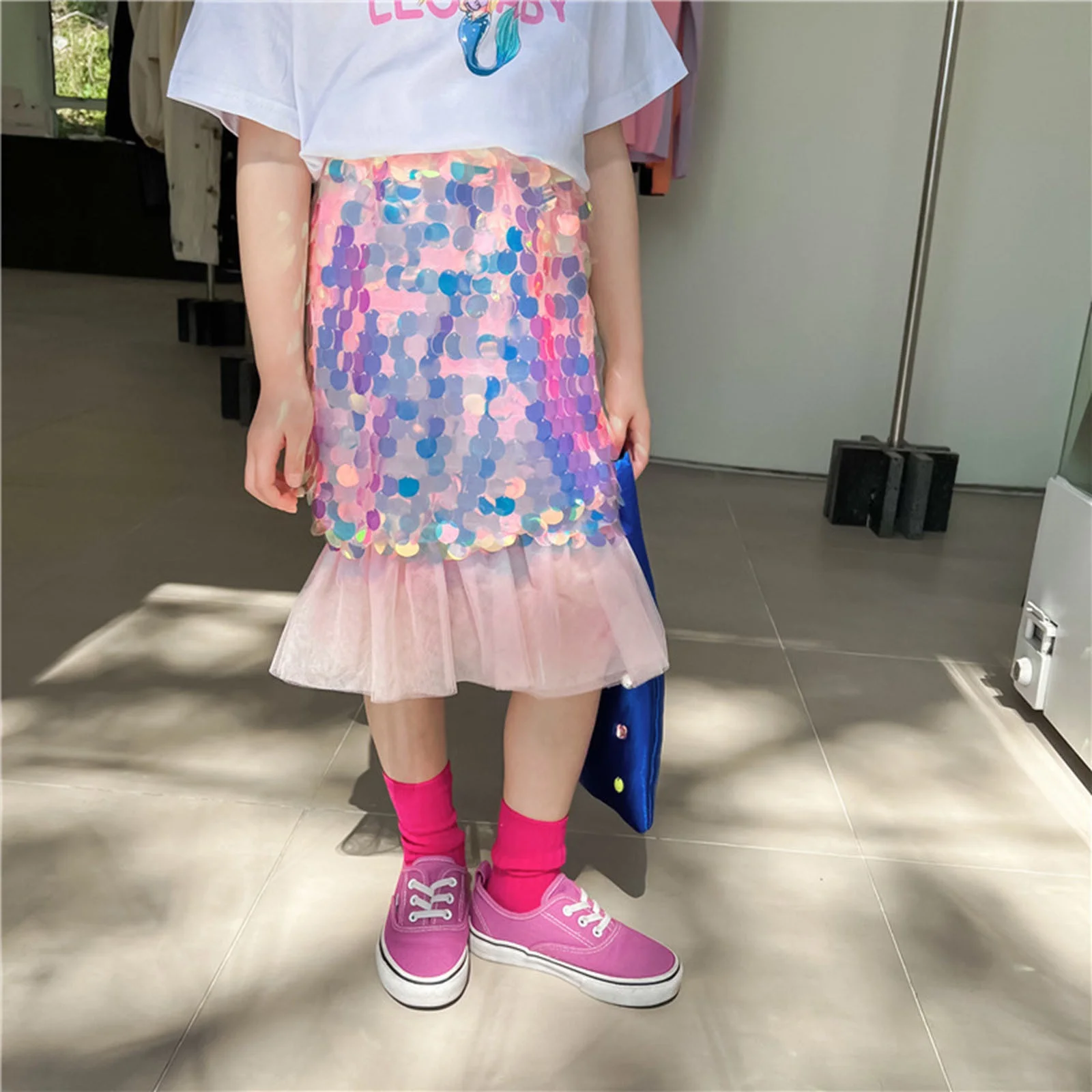 Summer Mini Skirt Girl Sequin Skirt With Pleated Tulle Skirt Kids Birthday Wedding Party Dress Pageant Gown Skirt Sets Women 2 Piece Outfits Summer