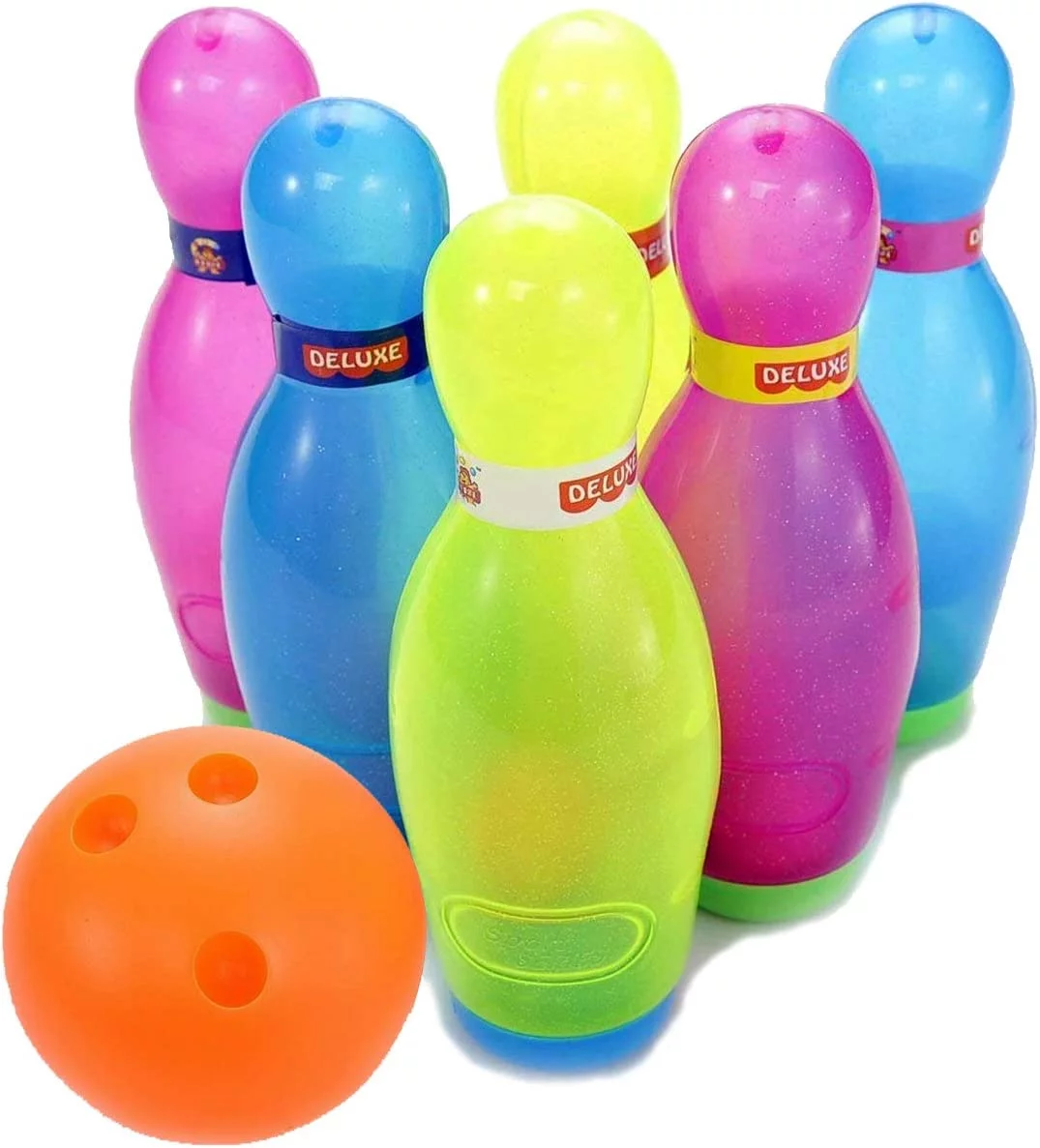 Deluxe Kids Toy Bowling Play Set with 6 Large Pins, Bowling Ball and Mini Shakers