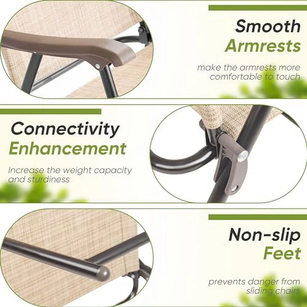 Flamaker Patio Chairs Outdoor Chairs Set of 2 Portable Folding Sling Chair for Lawn Camping Yard Beach