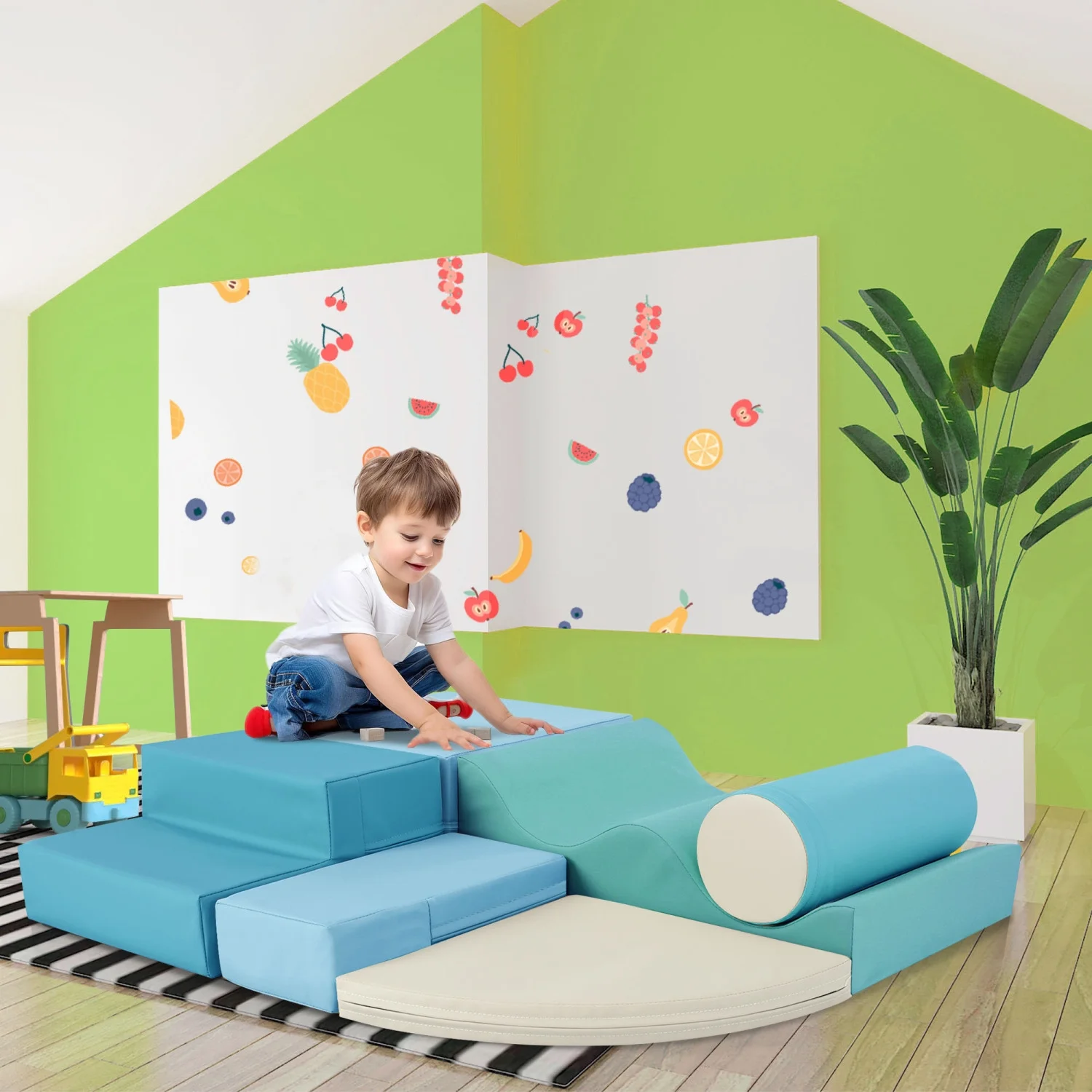 Soft  durable  and safe 6 in 1 foam climb and crawl playset for kids - perfect for indoor playtime Kids‘ favorite climbing and crawling playground - indoor soft play equipment for endless