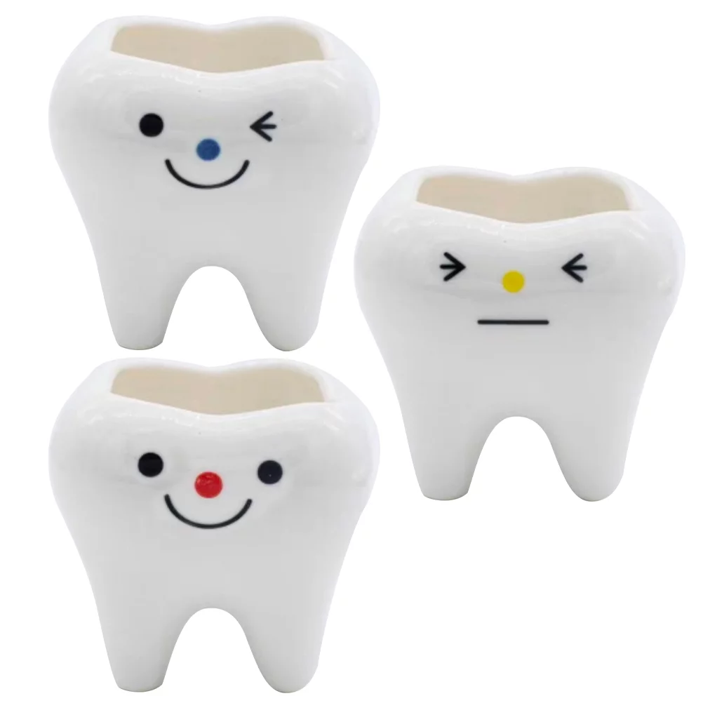 3pcs Teeth Shaped Plant Pots Small Ceramics Flowerpot Succulents Bonsai Planter Pots