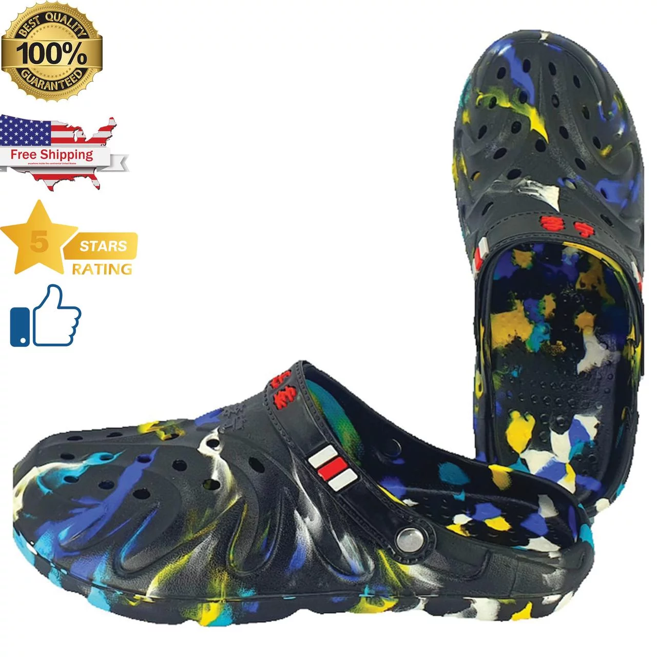Radyan Rainbow Clogs for Women - Comfortable Slip Resistant Shoes for Men - Perfect Garden Shoes - Mens & Women's Mules & Clogs- Shoe Size: 8