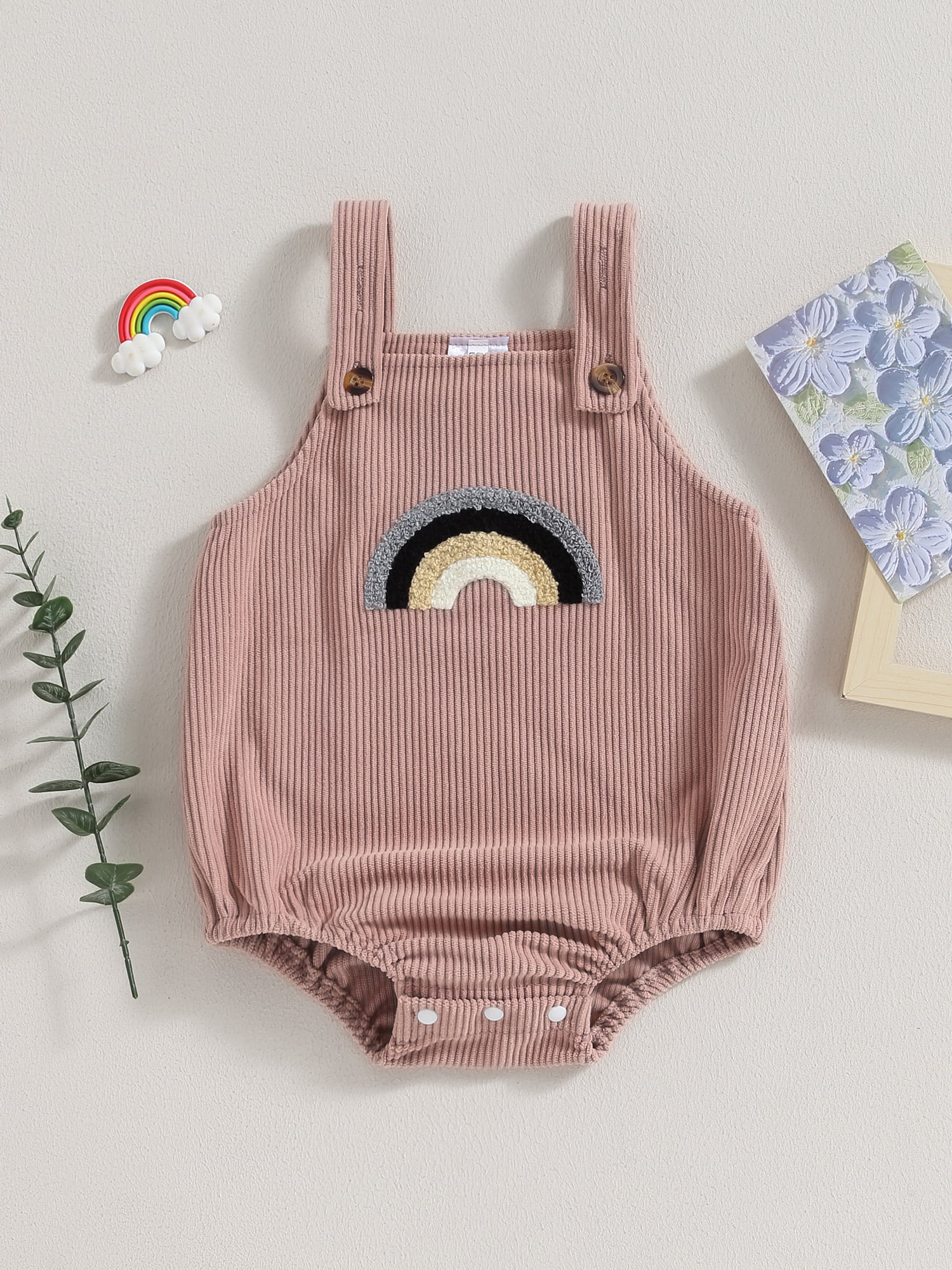 Arvbitana Baby Boys Girls Corduroy Rompers 3M 6M 9M 12M 18M Sleeveless Rainbow Embroidery Overalls Jumpsuit  Infant Fall Bodysuits