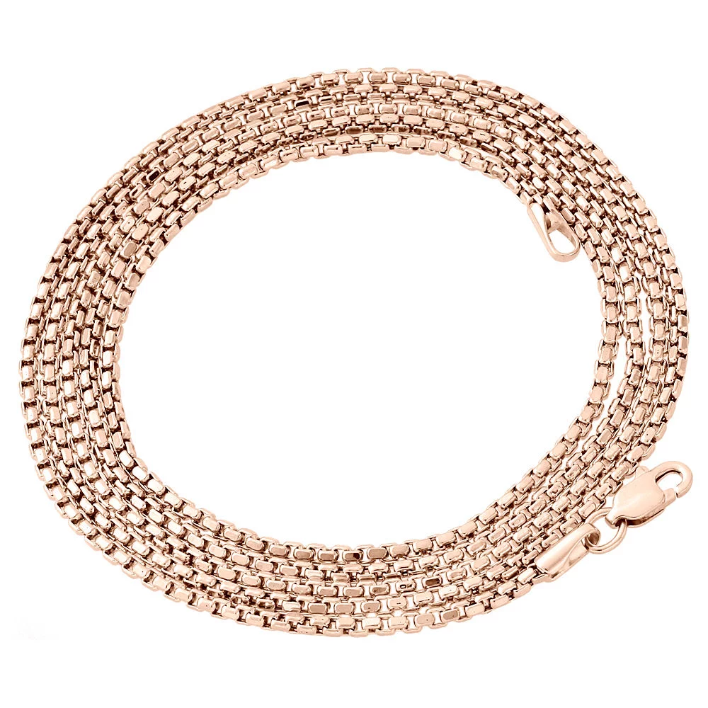 10K Rose Gold Mens Ladies 1.5MM Rounded Venetian Box Chain Necklace 30 Inches