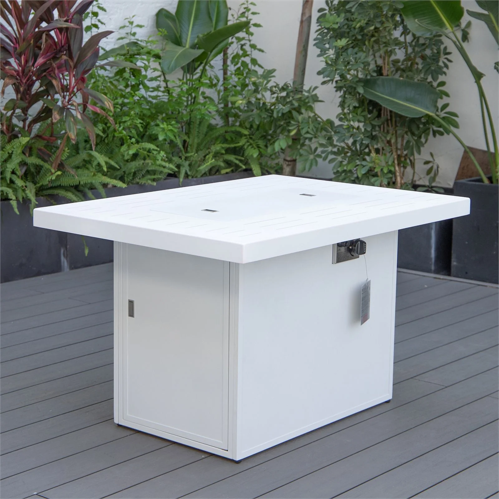 Afuera Living Patio Aluminum Propane Fire Pit Table in White