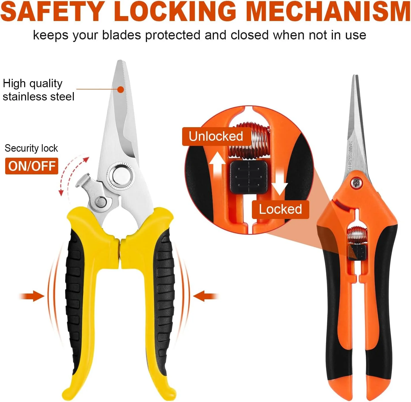 3 Pack Garden Pruning Shears Stainless Steel Blades Handheld Pruners Set with Gardening Gloves