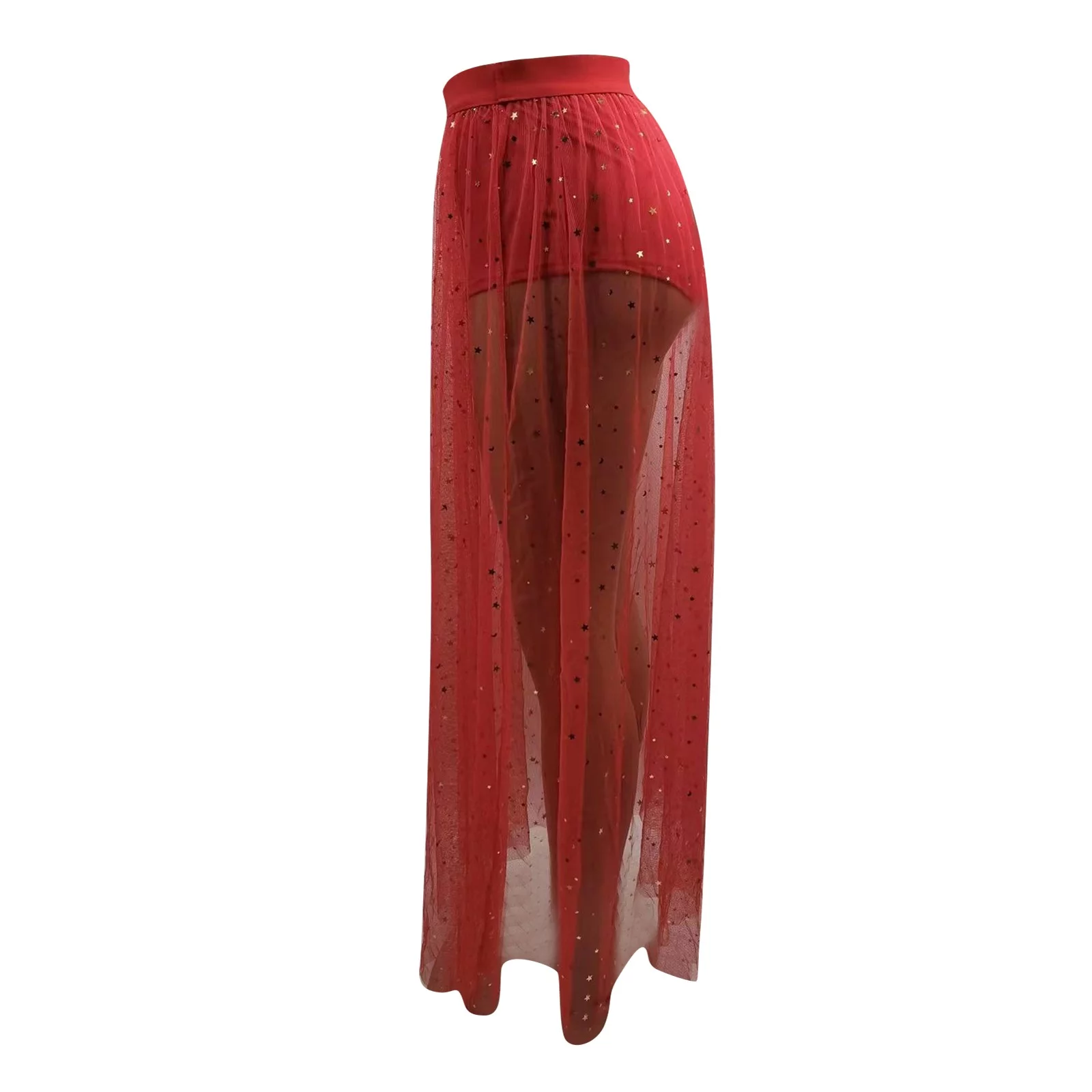 Spring Maxi Skirt Women'S 2 In 1 Sheer Mesh High Waist Galaxy Print A Line Maxi Skirt Women'S Skirts Summer