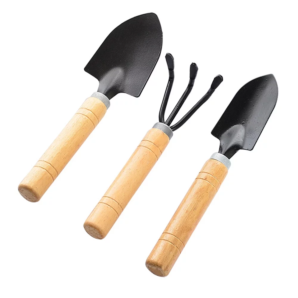 GadgetVLot 3pcs Garden Tool Set Mini Shovel Rake Spade Bonsai Tools Wooden Handle for Flowers Potted Plant