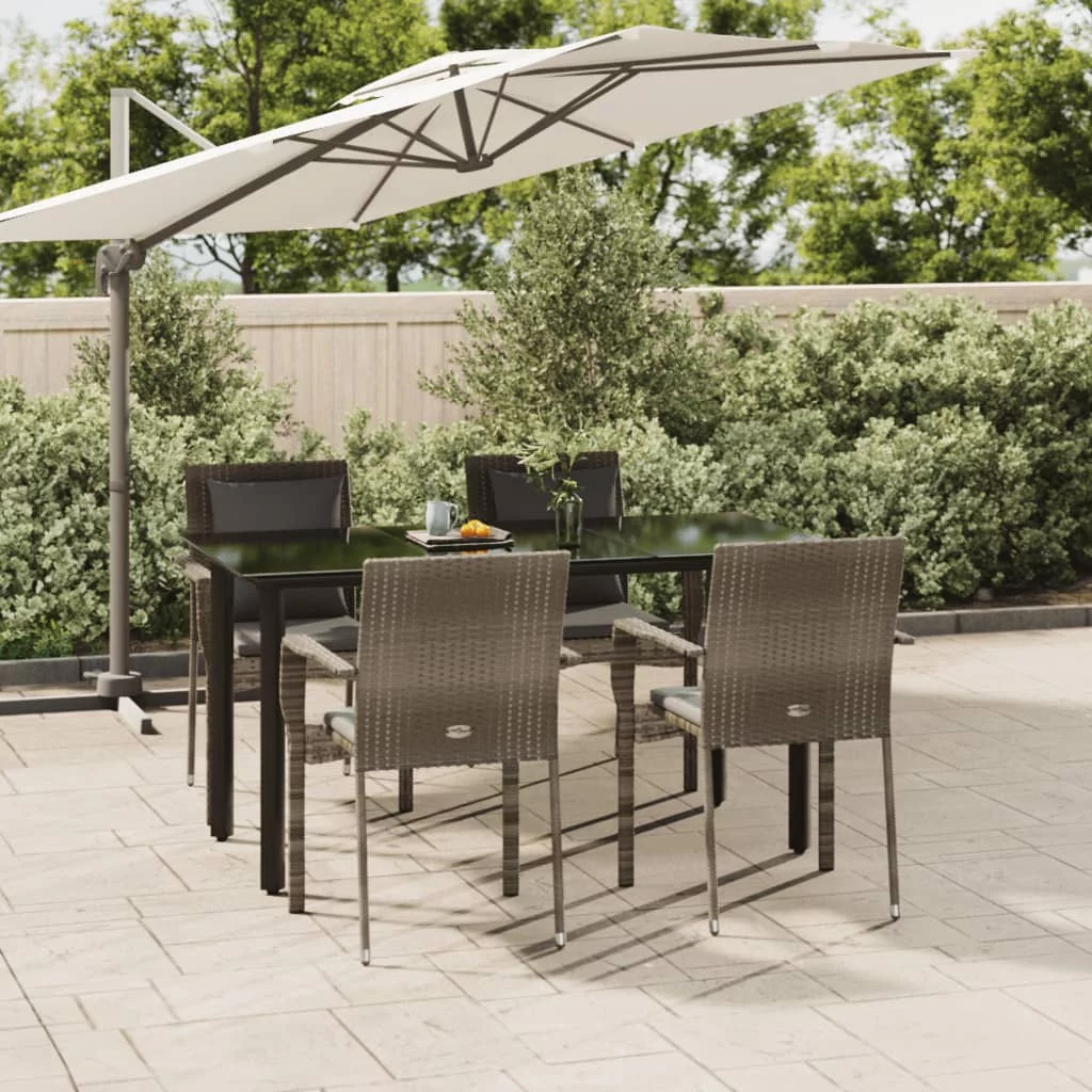 Anself 5 Piece Patio Dining Set with Cushions Black and Gray Poly Rattan